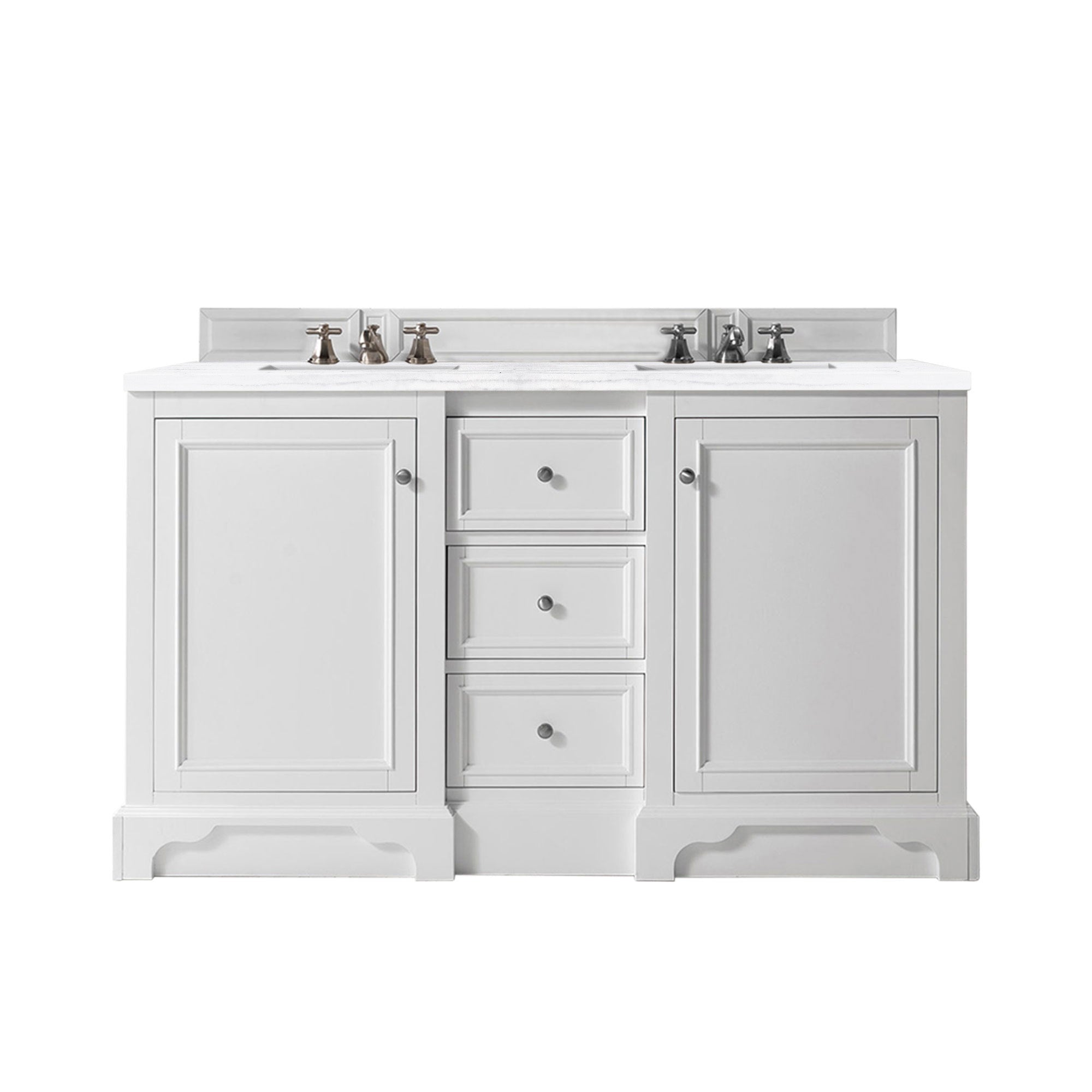 De Soto 60 Inch Double Vanity with 3CM Arctic Fall Solid Surface Top in Bright White - Perfect for Modern Bathroom Renovations and Master Suite Upgrades