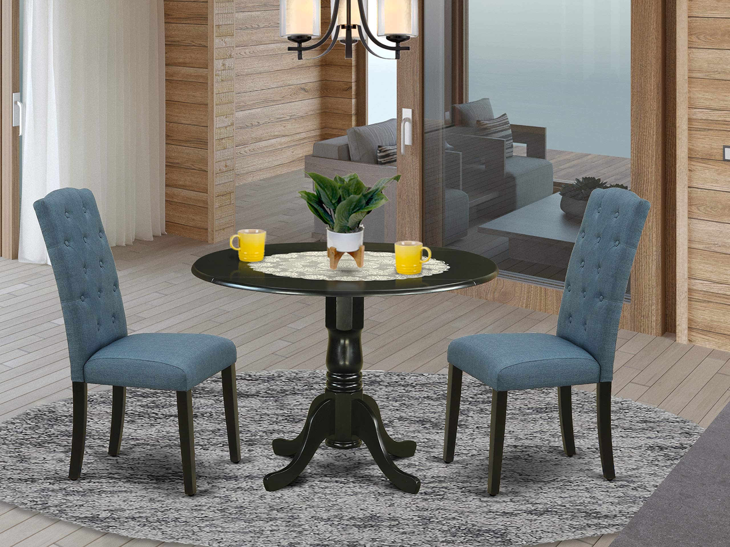 East West Furniture DLCE3-BLK-21 Modern 5-Piece Dining Table Set with Chairs - Black Finish for Kitchen, Dining Room & Small Spaces