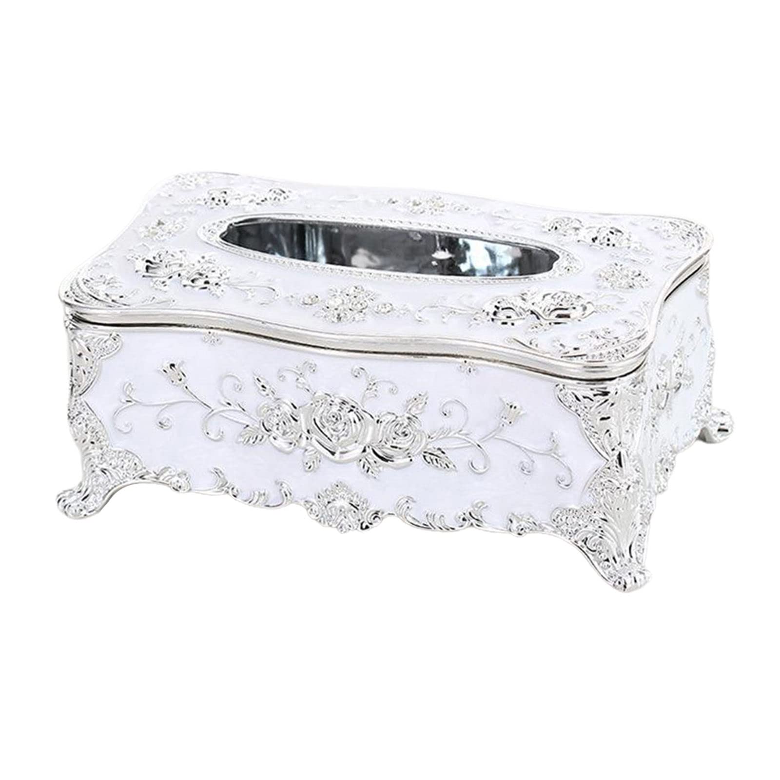 Baoblaze Rectangular & Square Tissue Box Holder - Stylish Household & Office Tissue Cover Case, Paper Holder & Napkin Storage Container for Bathroom, Hotel - White & Silver | Perfect for Home, Office & Hospitality Spaces