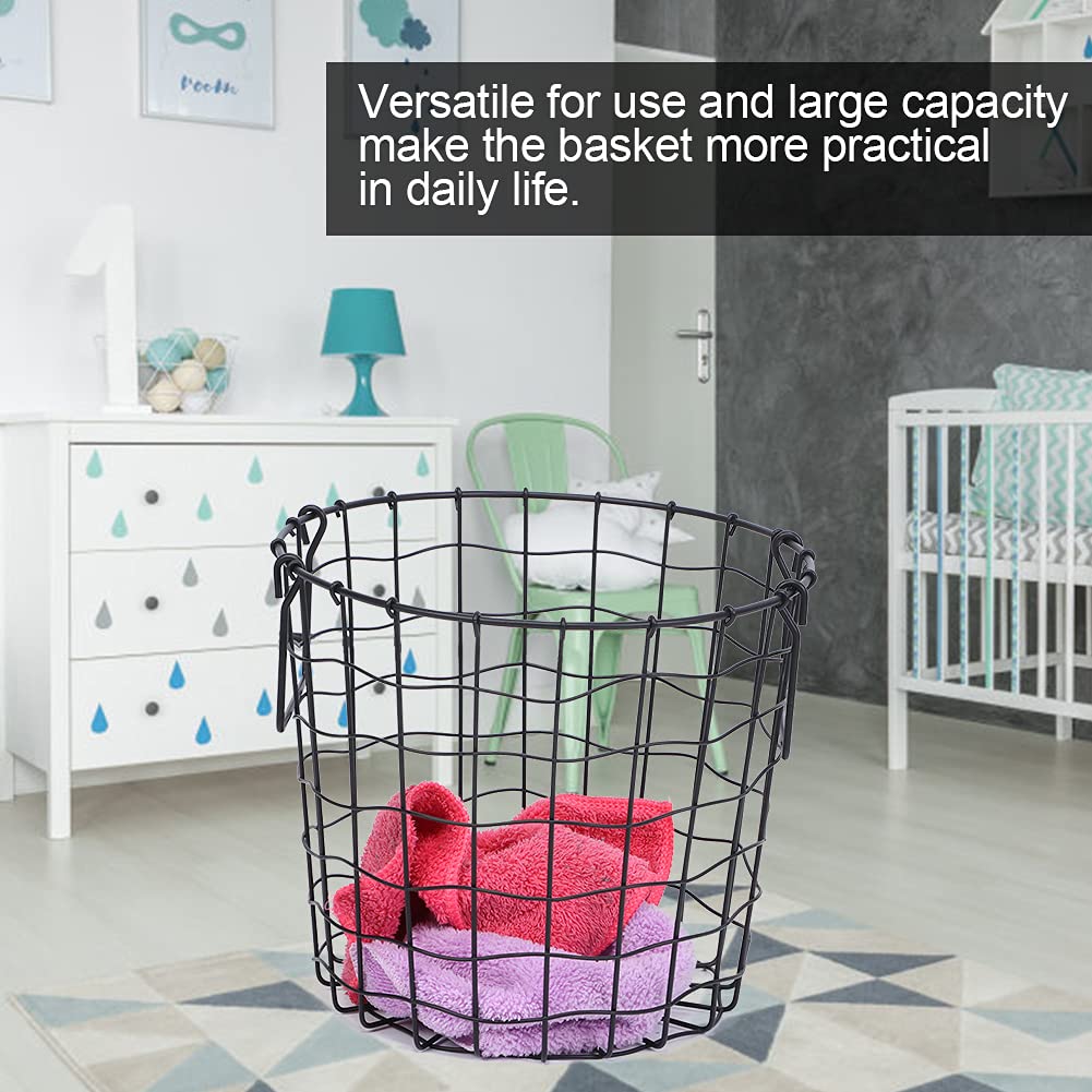 Heavy Duty Iron Wire Utility Storage Basket with Handle - Round Metal Mesh Laundry Hamper for Dirty Clothes, Household & Bathroom Organization (8.5x9.8x7.5 Inches) - Perfect for Bedroom Closet, Laundry Room & Bath Storage