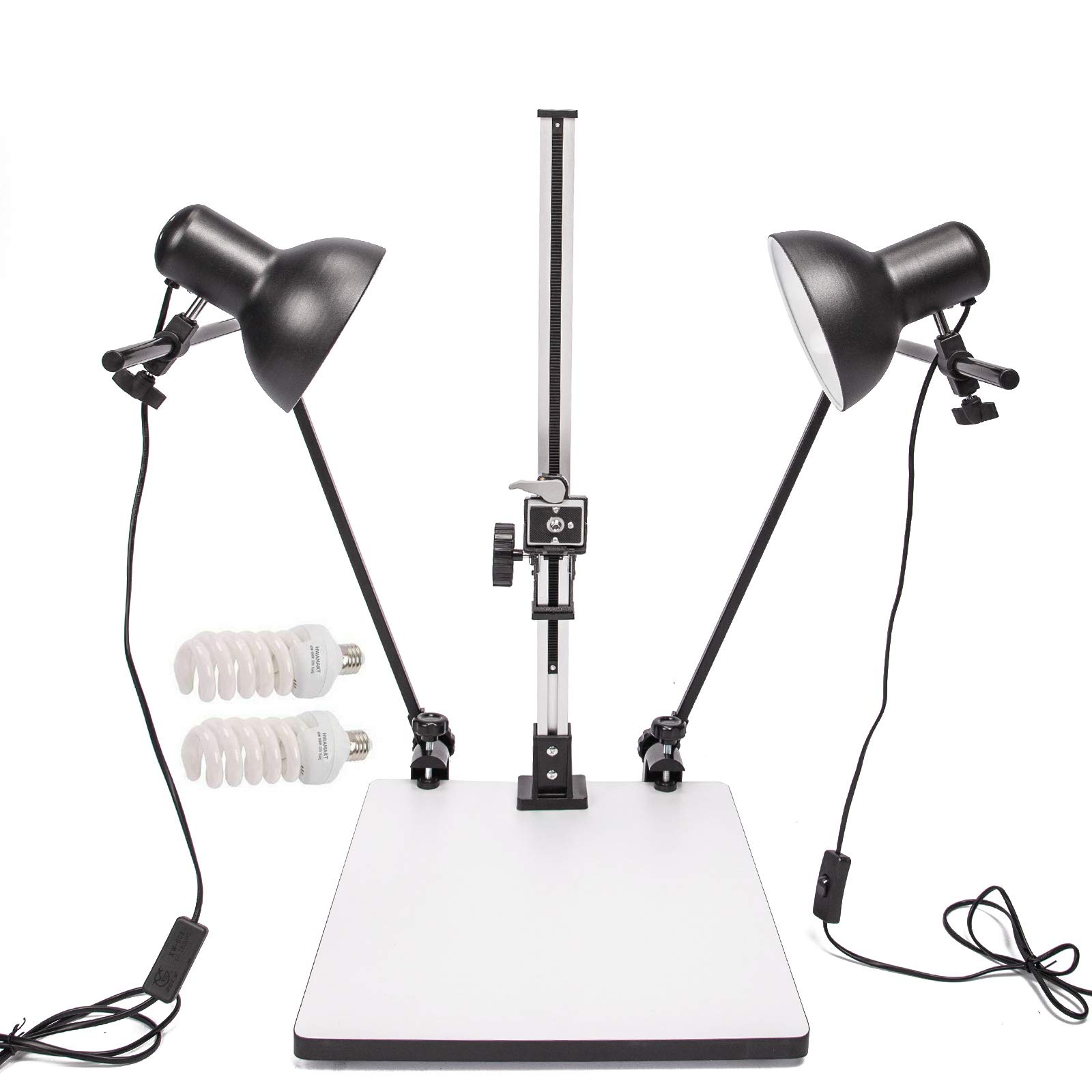 Professional DSLR Camera Photo Copy Stand with 2 x E27 45W Daylight Bulbs & Quick Release Plate - Perfect for Macro Photography, Video Shooting, Document Reproduction & Artwork Digitization