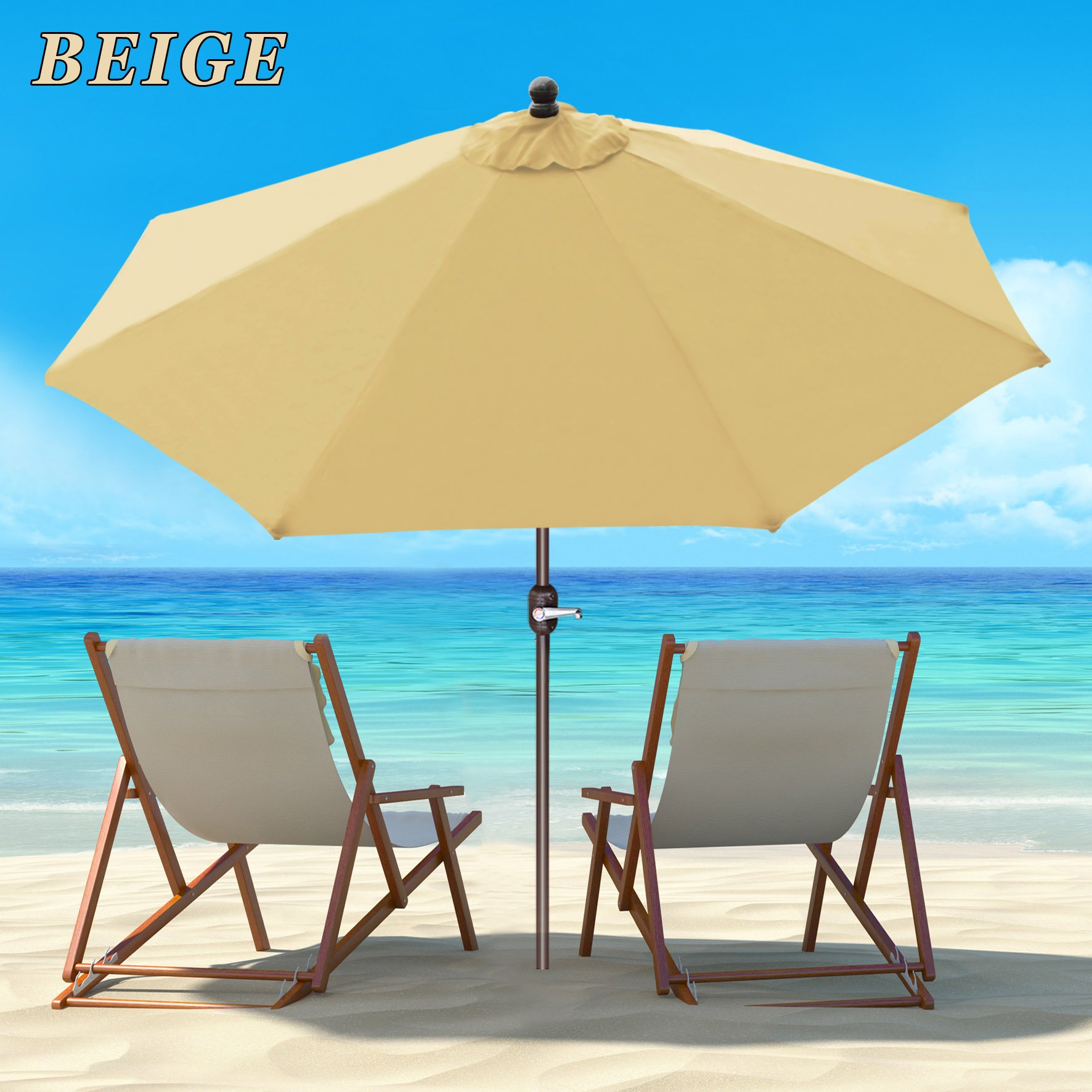 9 Ft Outdoor Patio Umbrella with Auto Tilt & Crank - Heavy Duty Aluminum Frame, 8 Sturdy Ribs & Included OLIFEN Cover - Perfect for Poolside, Backyard, Deck & Beach (Beige)