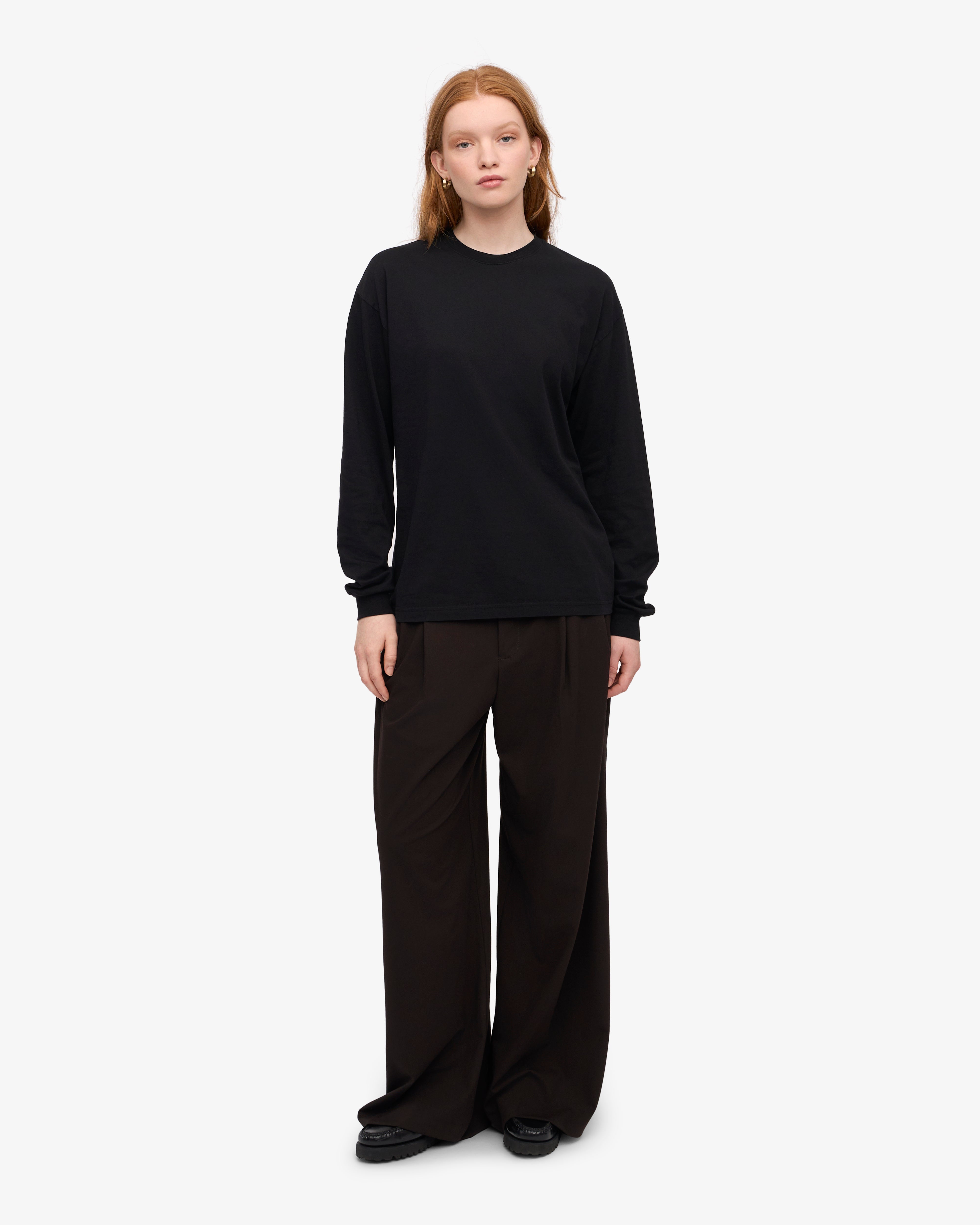 Premium Oversized Organic Cotton Long Sleeve T-Shirt for Women & Men - Deep Black - Eco-Friendly Comfort Wear for Casual Outfits, Lounge & Street Style