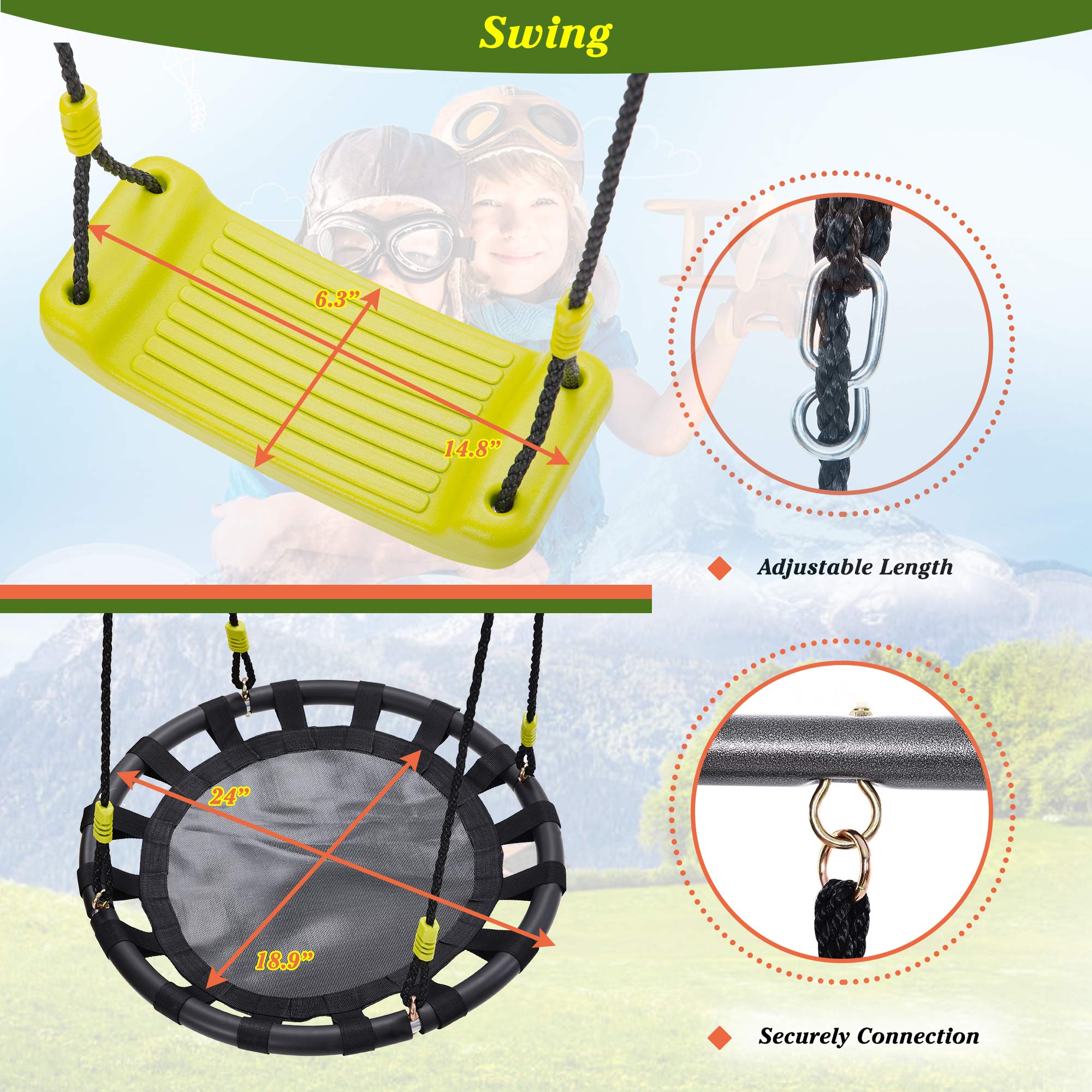 **Heavy Duty Metal Swing Set for Kids - Adjustable Height, 3-in-1 Multifunctional Design with A-Frame - Perfect for Backyard, Outdoor Play & Garden Fun**