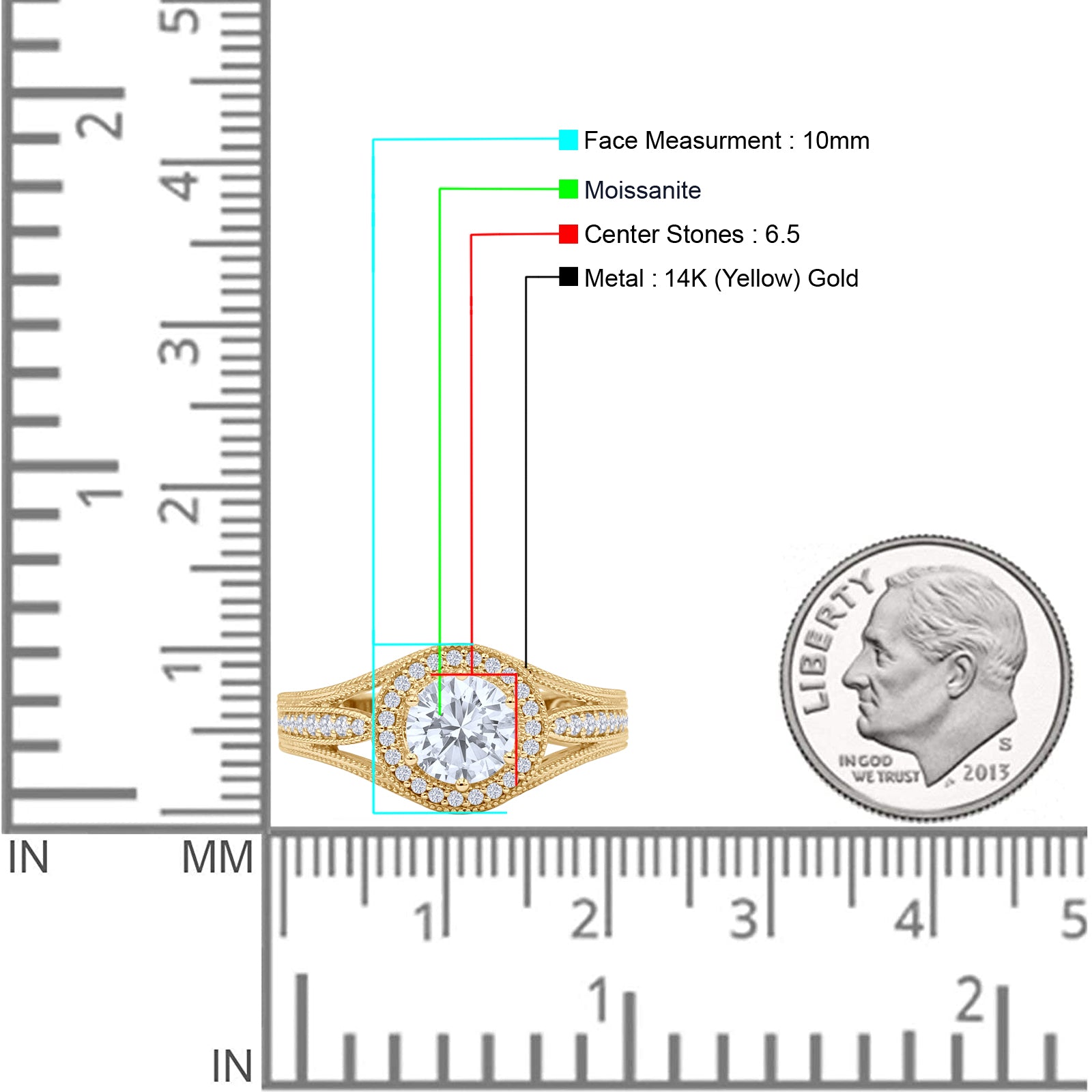 14K Yellow Gold Art Deco Round Halo Split Shank Moissanite Engagement Ring for Women - Perfect for Bridal, Wedding, Anniversary & Proposal Gifts