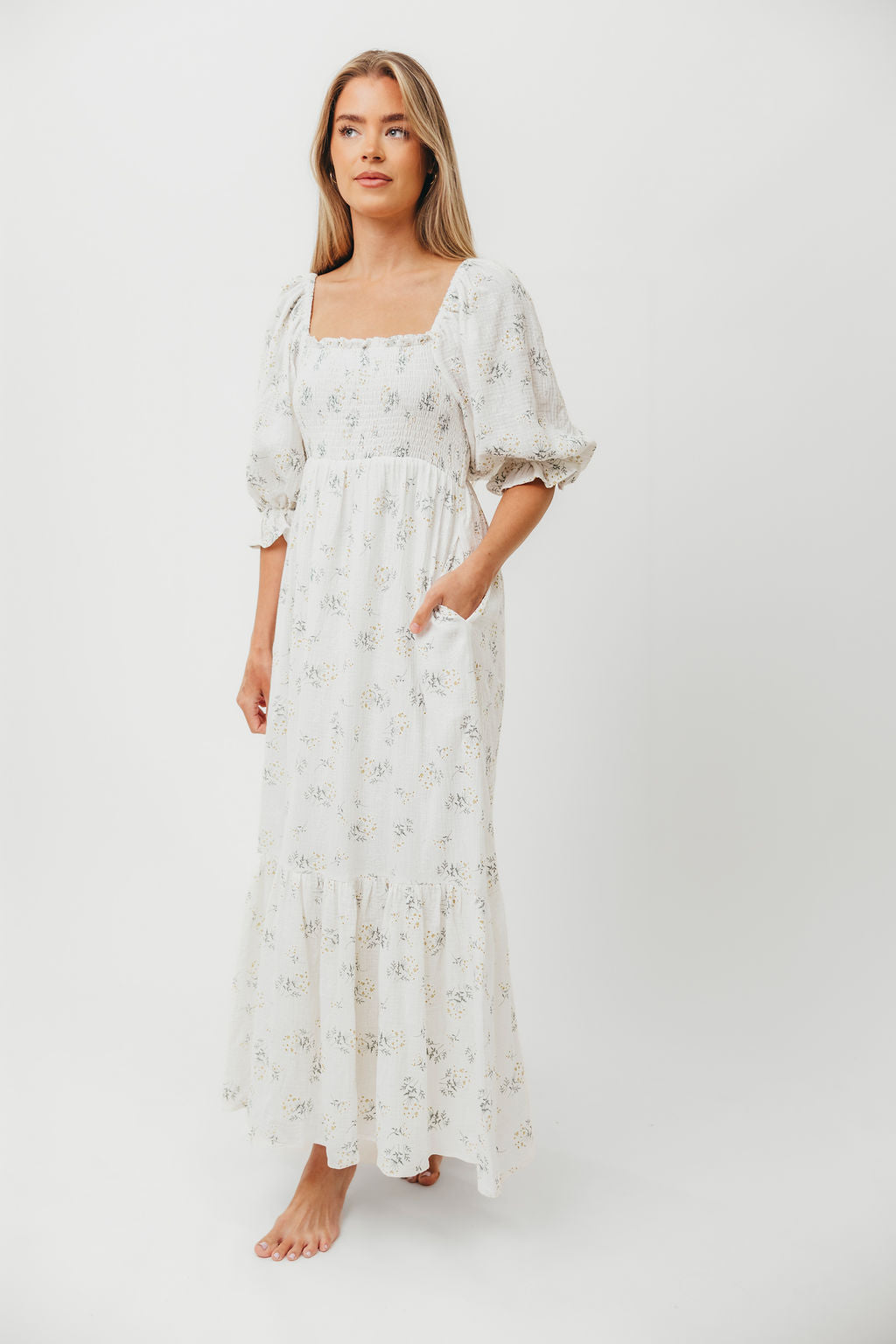 Livvy 100% Cotton Maxi Dress in Chamomile - Flowy Summer Beach Dress for Women, Boho Chic Long Dress for Vacation, Outdoor & Casual Wear