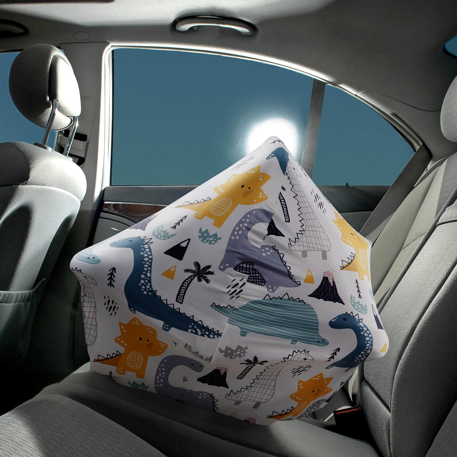 YIVEKO Stretchy Baby Car Seat Cover for Boys & Girls - Universal Nursing Cover for Breastfeeding, Shopping Cart, High Chair & Stroller - Dinosaur Print Baby Car Seat Canopy - Perfect for Travel, Shopping & Outdoor Activities