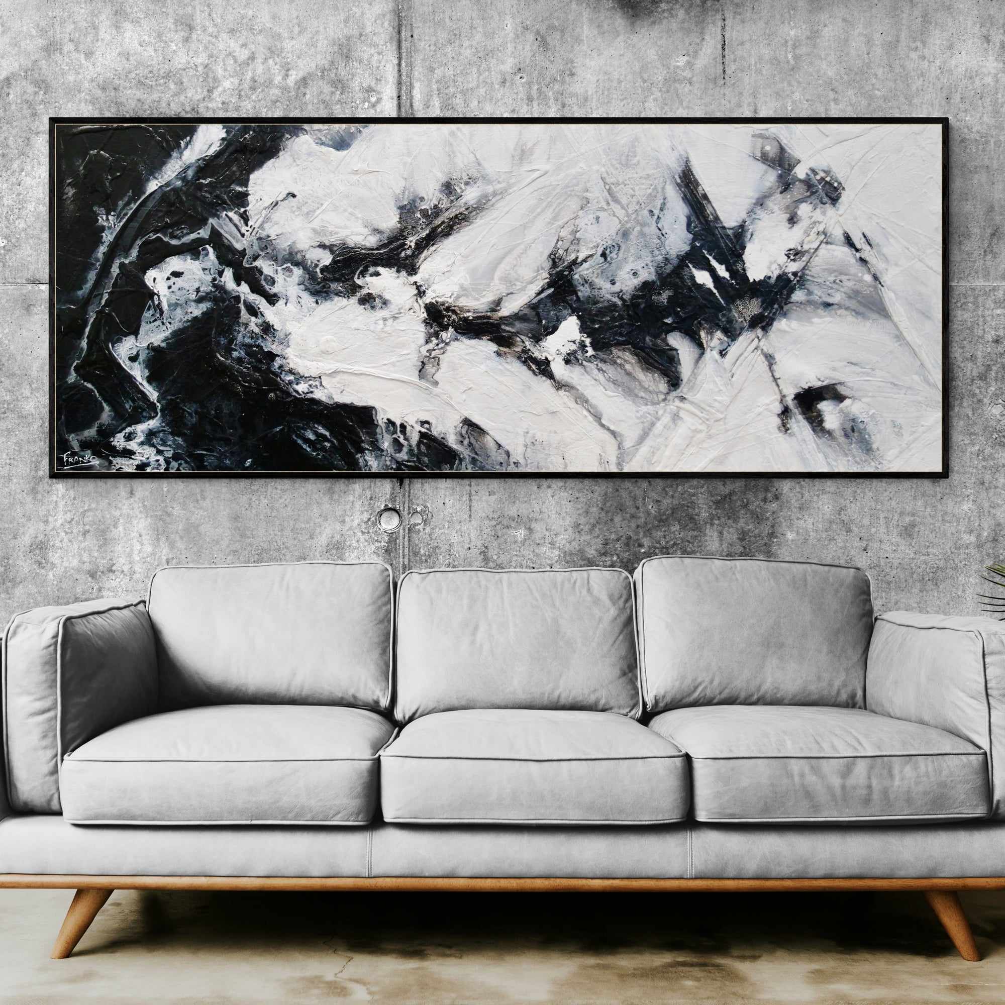 200cm x 80cm Black & White Abstract Textured Canvas Painting - Modern Wall Art for Living Room, Bedroom & Office Decor
