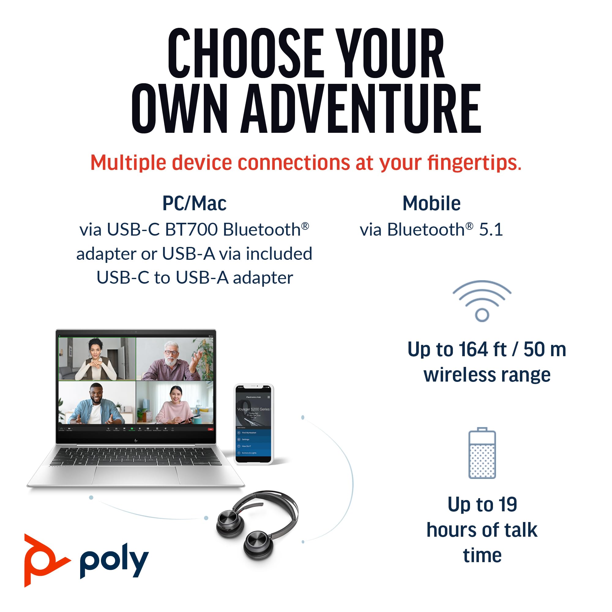 Poly Voyager Focus 2 UC Wireless Headset with Active Noise Canceling (ANC) - Bluetooth Headphones for PC, Mac & Mobile - Includes Charging Stand & Microphone - Perfect for Teams, Zoom Calls & Remote Work (Amazon Exclusive)