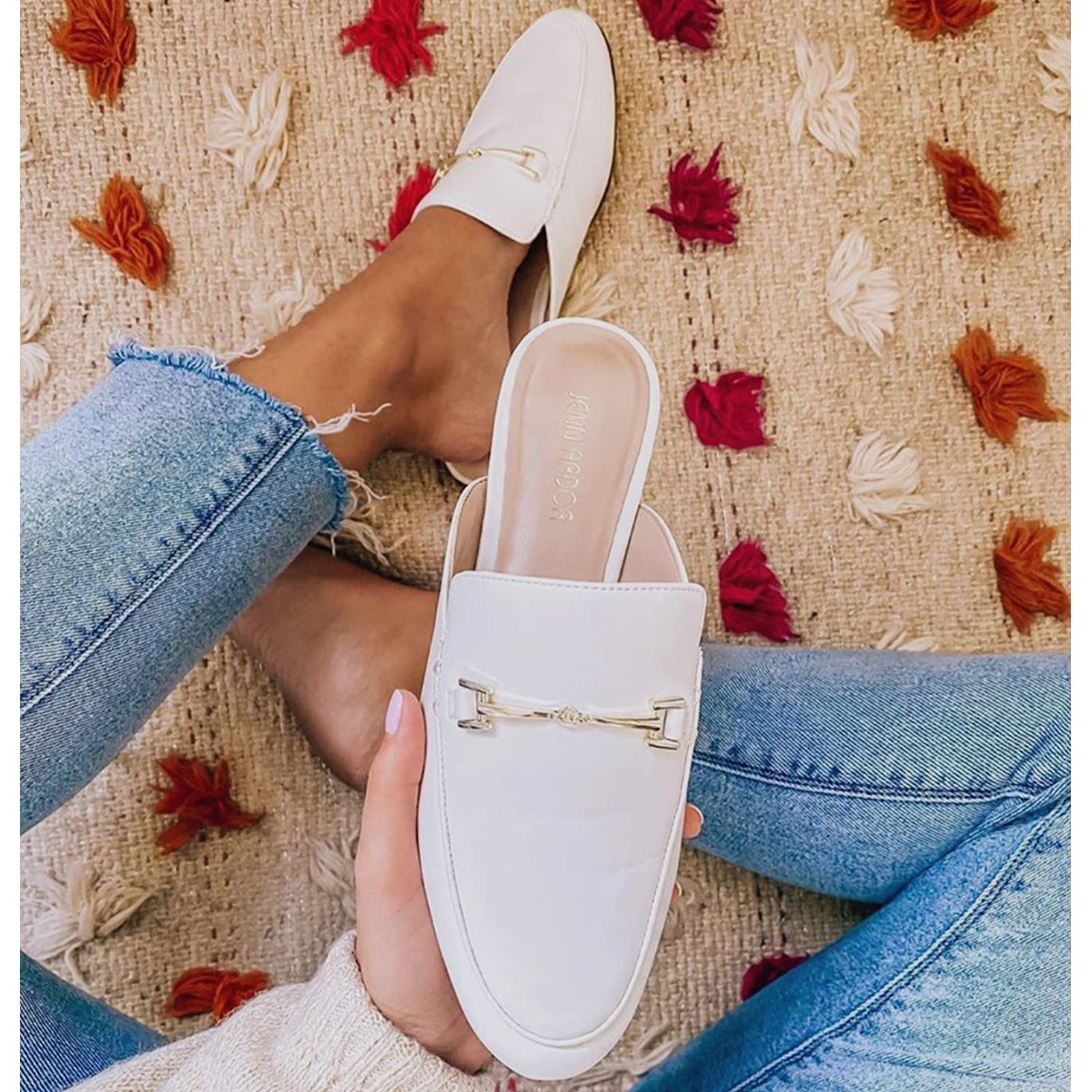 **JENN ARDOR Women's Pointed Toe Mules - Slip On Backless Loafers & Flats for Work, Casual Wear & Home Slippers - Low Heel Comfort Slides for Office, Outings & Relaxing**