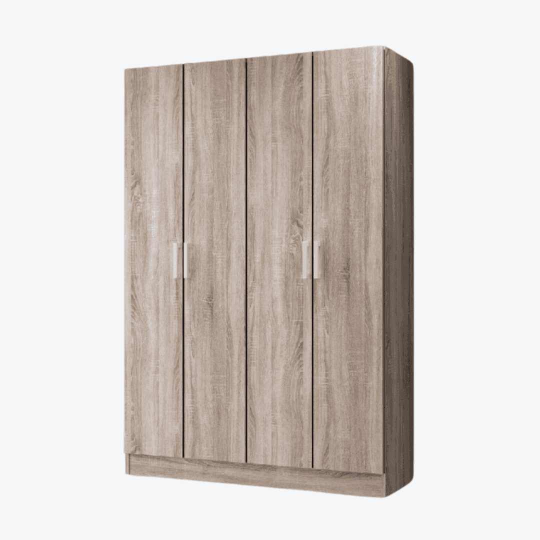 Holdun 4ft Solid Wood Wardrobe with 4 Doors - Spacious Closet Organizer for Bedroom, Living Room, and Dorm Storage