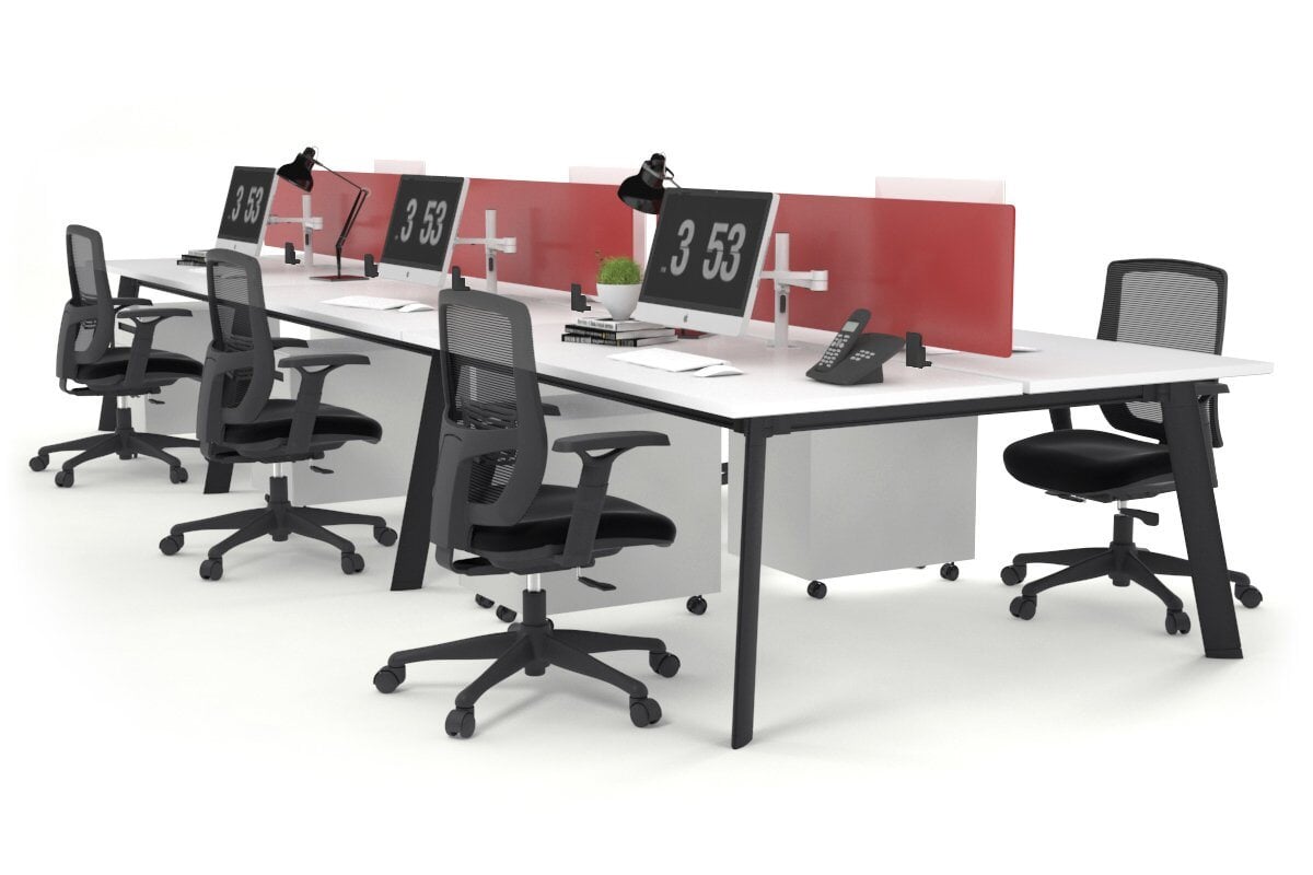 6-Person Black Frame Workstation with Cable Management - 1400L x 800W Office Desk for Team Collaboration & Open Workspaces