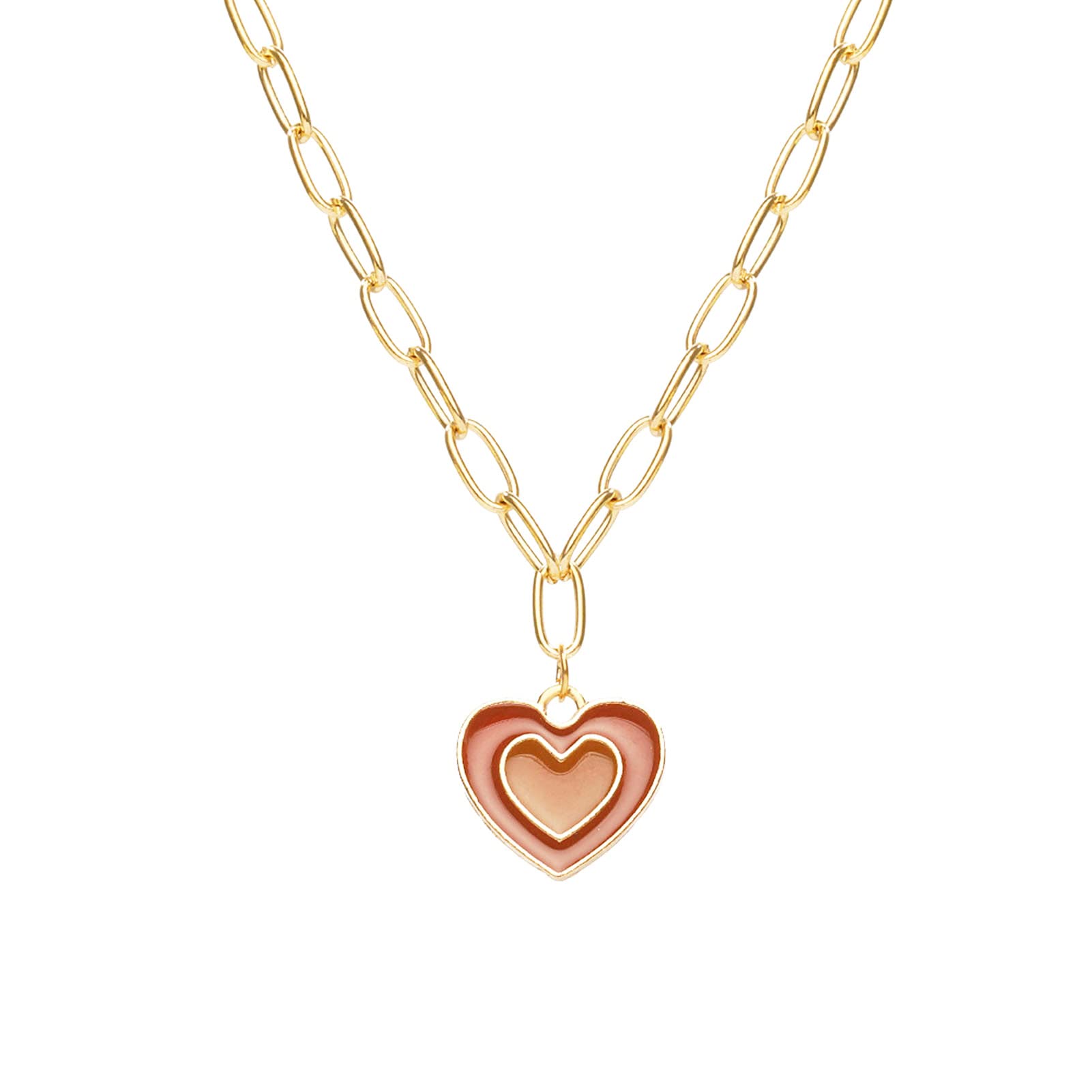 TKMIRA Gold Stainless Steel Paperclip Chain Necklace with Pink Heart Charm - Cute Preppy Y2K Jewelry for Women & Girls - Perfect for Valentine's Day, Birthday Gifts & Everyday Wear