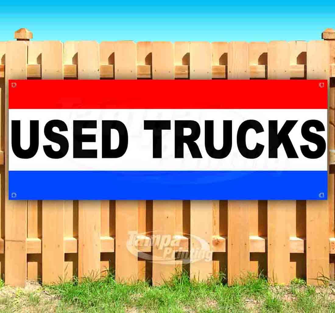Used Trucks Banner 13 oz Heavy-Duty Vinyl - Single-Sided with Metal Grommets | Durable Non-Fabric Sign for Car Dealerships, Auto Shows & Outdoor Advertising