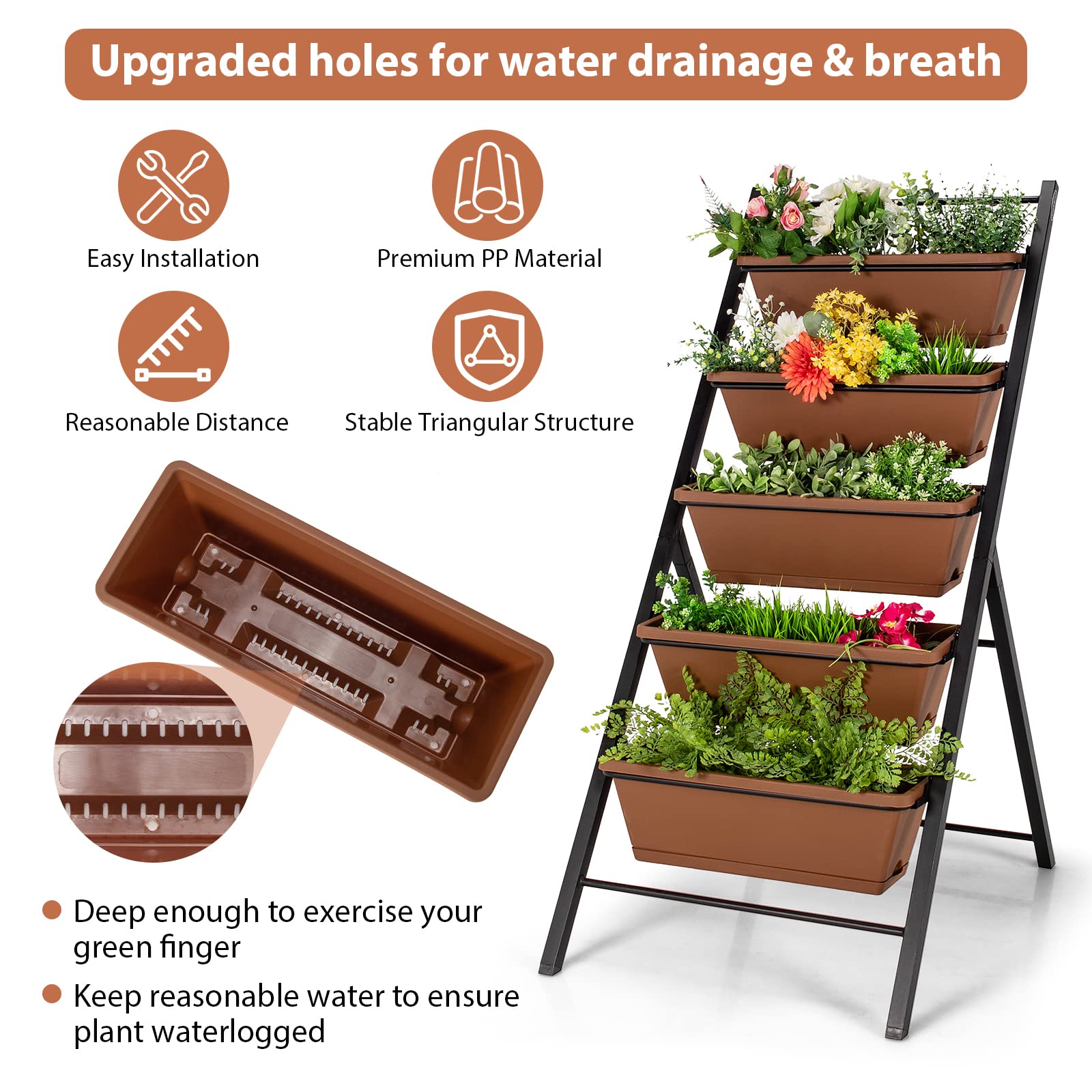 Giantex Set of 2 Vertical Raised Garden Beds - Elevated Planter with Drainage Holes, 5-Tier Freestanding Container for Growing Herbs, Vegetables, Flowers - Perfect for Outdoor, Indoor, Patio & Balcony Gardening