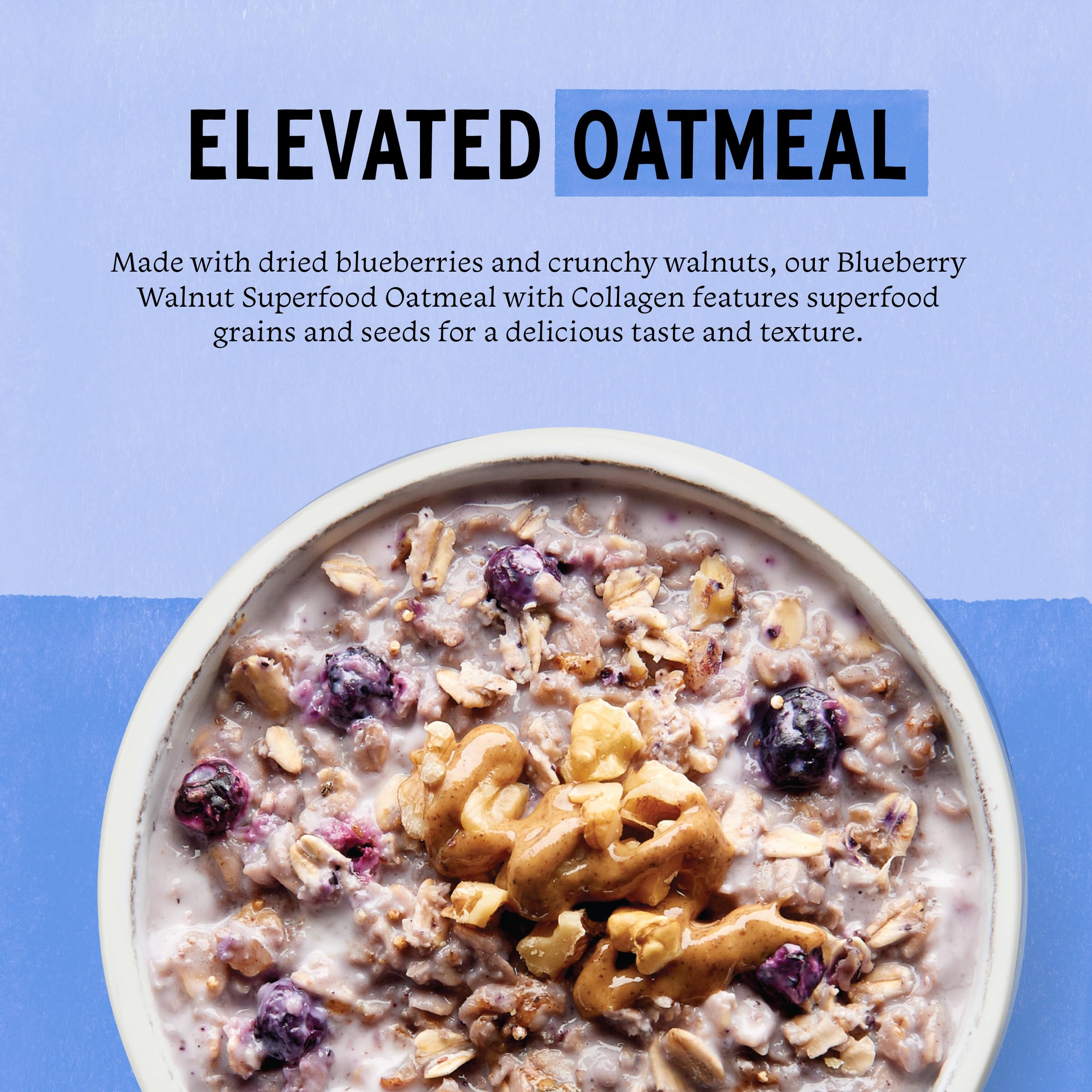 Organic Collagen Oatmeal - Blueberry Walnut Flavor with Superfoods (Amaranth, Quinoa, Chia Seeds) | Gluten-Free, Non-GMO Breakfast | 3 Pack (8oz Bags) | Perfect for Healthy Morning Meals & On-the-Go Snacking