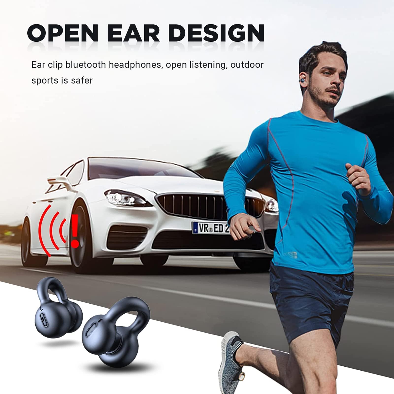 Open Ear Wireless Bluetooth Headphones - Sweatproof Workout Earbuds with Microphone, 50H Battery Life, Comfortable Clip-On Design for Running, Cycling & Gym | Perfect for Sports, Phone Calls & Outdoor Activities