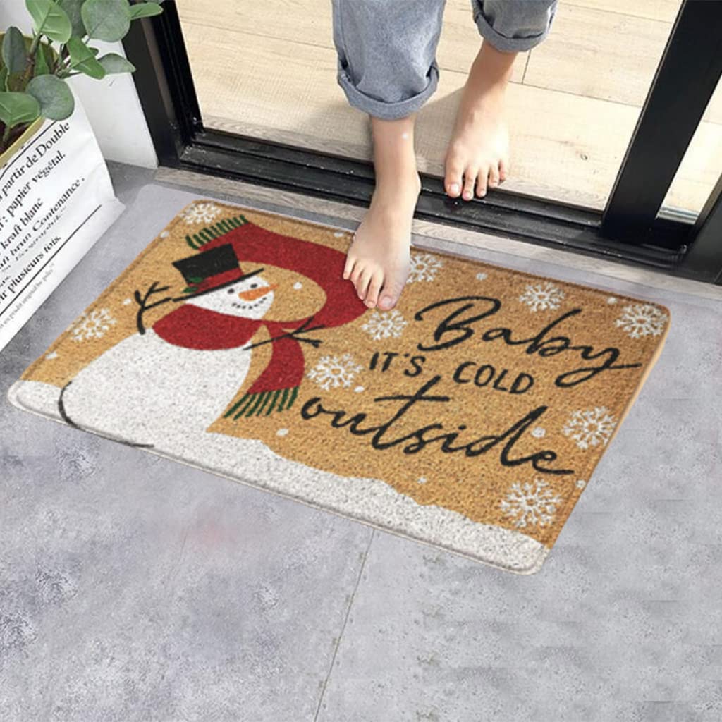 Cartoon Snowman Christmas Door Mat - 'Baby It's Cold Outside' Decor for Entryway & Bedroom