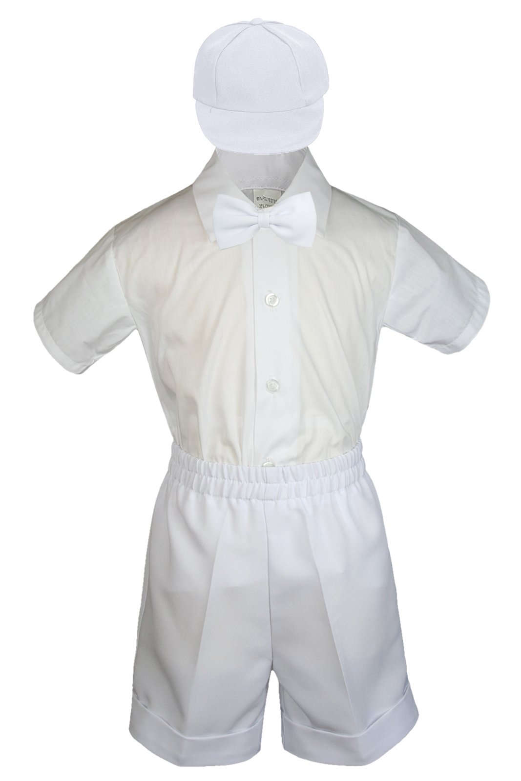 5-Piece Baby Boys' White Bow Tie & Satin Vest Shorts Suit Set - Sizes S to 4T (2T Included) - Perfect for Weddings, Photoshoots & Special Occasions