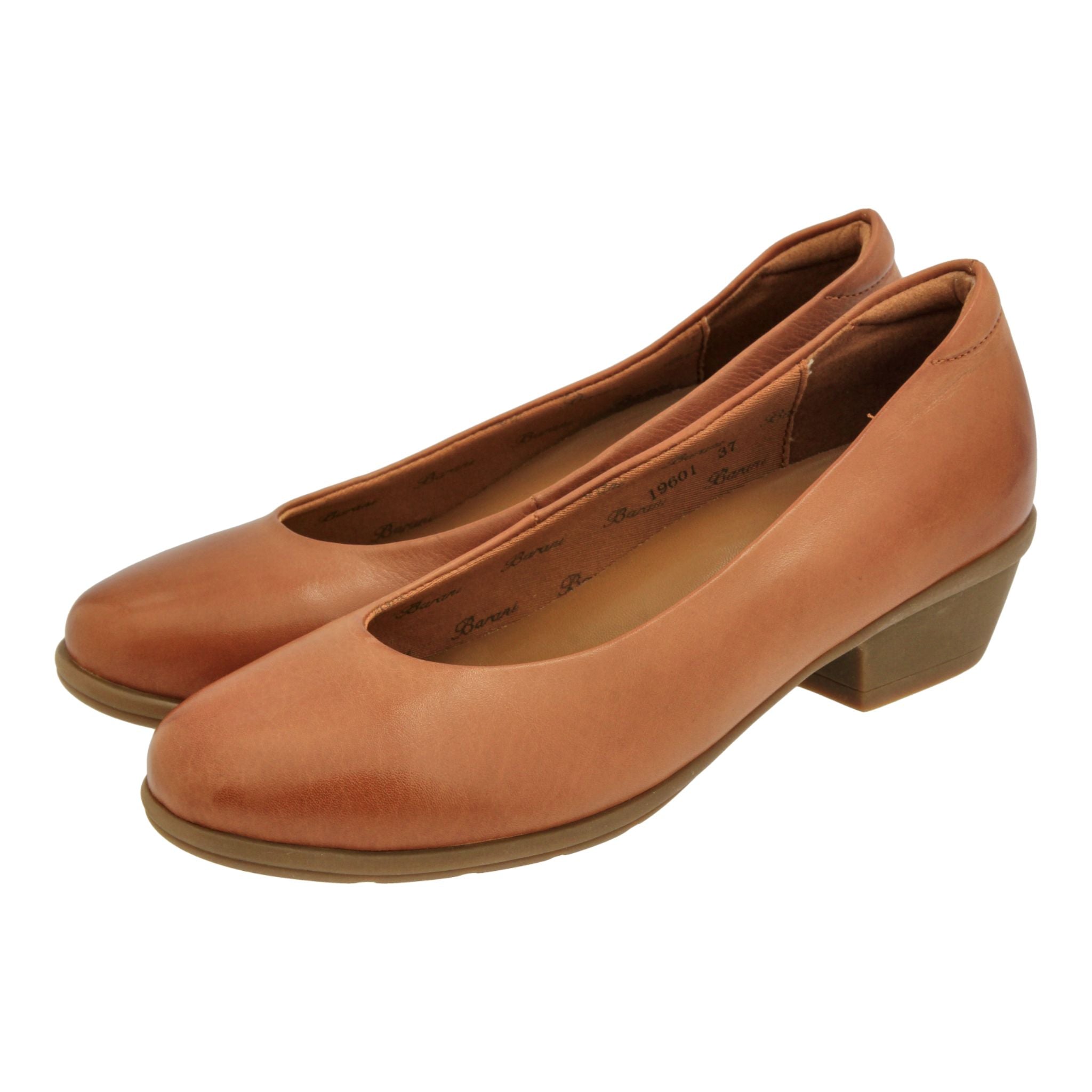 Barani Tan Leather Heels for Women - Comfortable Short Heels with Cushioned Insole - Perfect for Office, Party & Evening Events