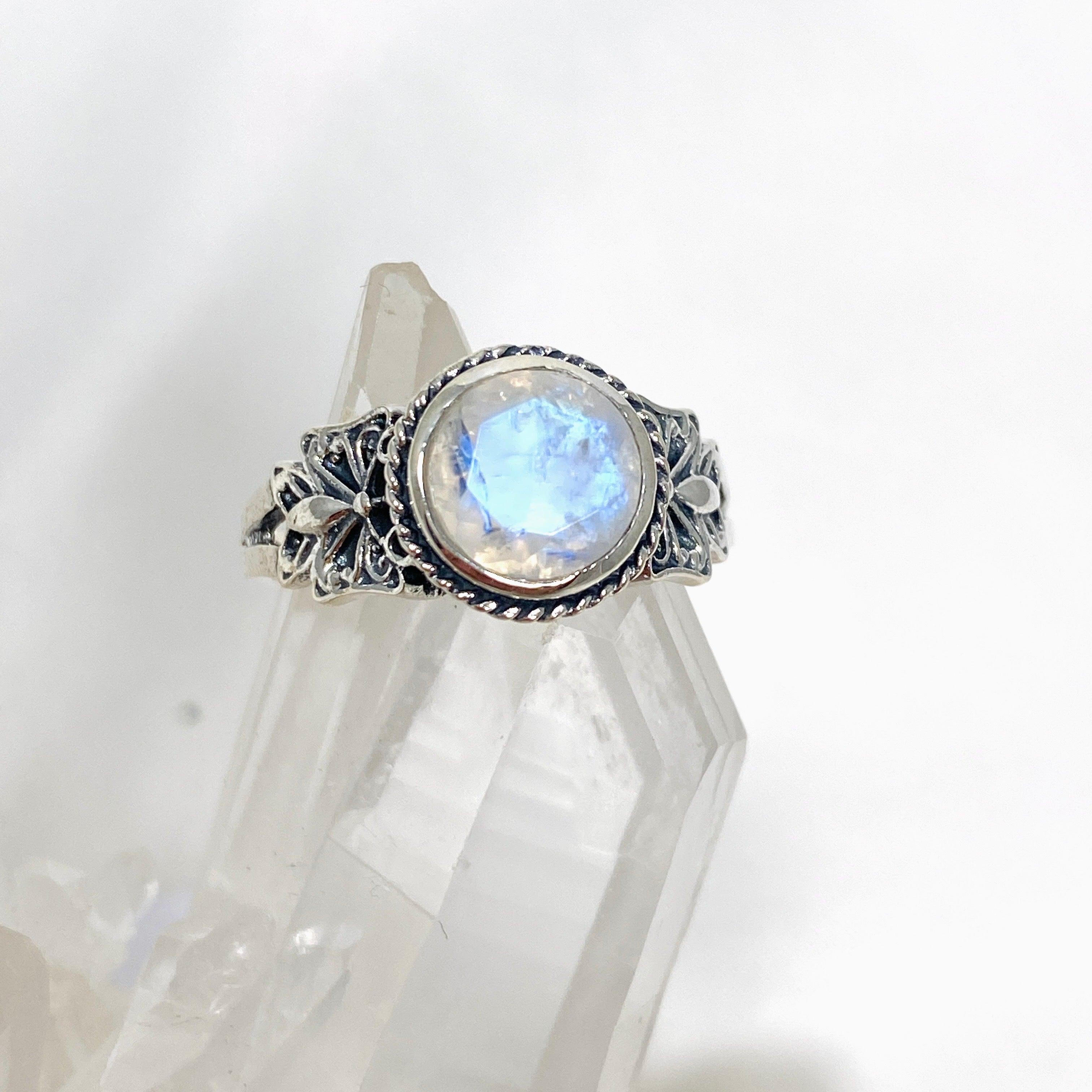 Moonstone Faceted Round Ring in Sterling Silver - Elegant Decorative Jewelry for Women | Perfect for Weddings, Parties & Special Occasions