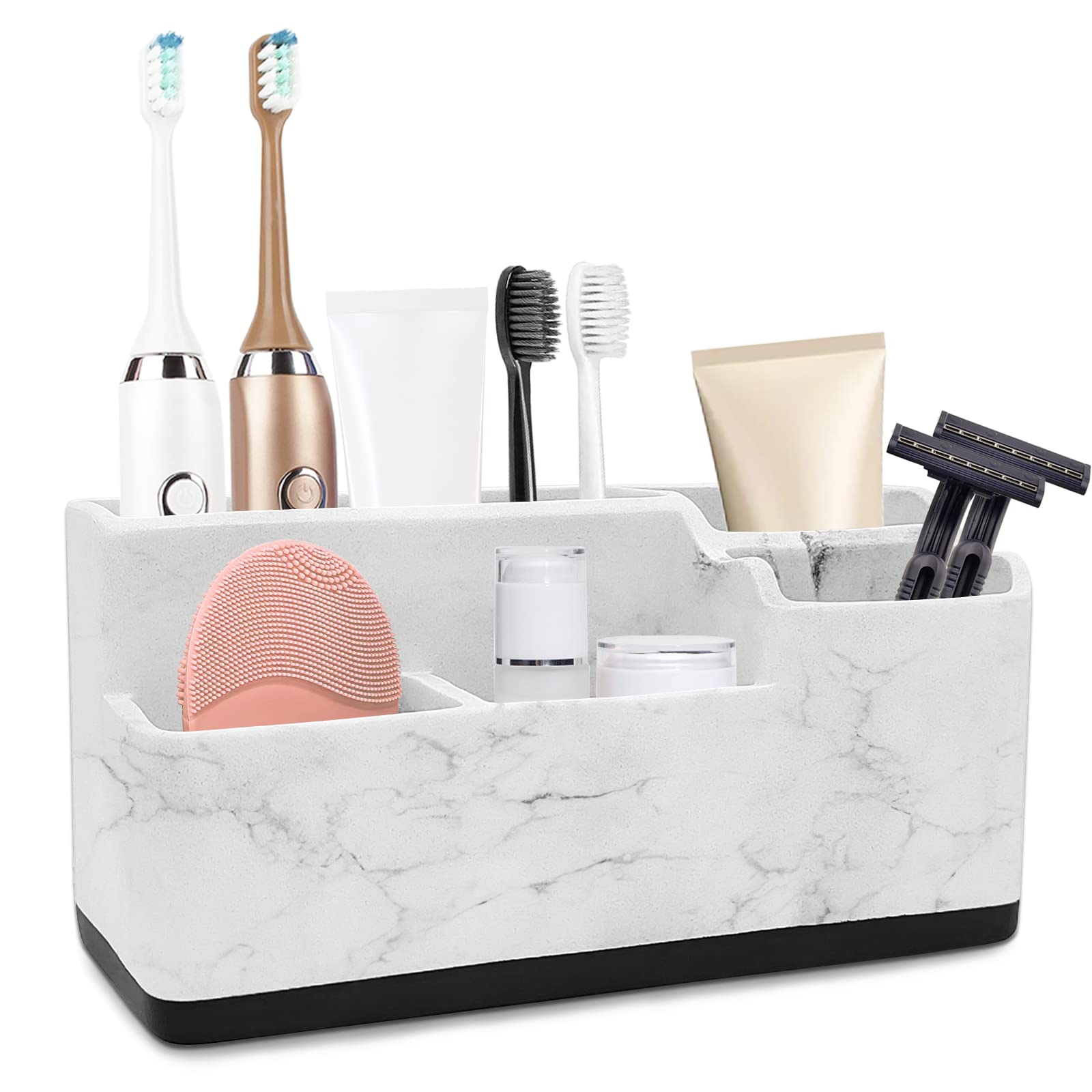 5-Compartment Toothbrush Holder for Bathroom Countertop - Polyresin Storage Organizer for Electric Toothbrushes, Toothpaste & Makeup Brushes | Perfect for Small Bathroom Organization & Vanity Storage