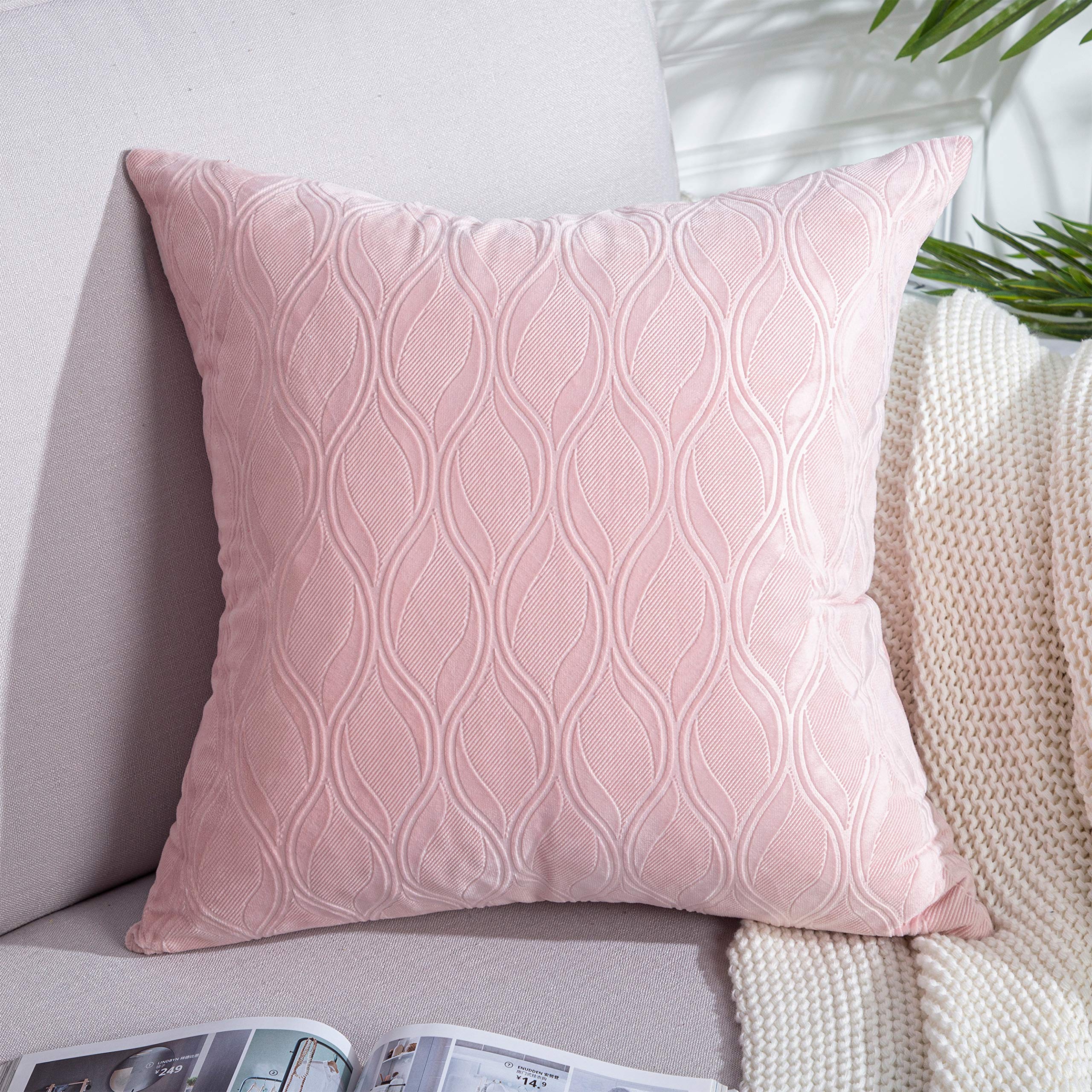 Soft Velvet Pink Pillow Cover 18x18 Inches - Light Pink Throw Pillow Sham for Sofa, Bed & Couch - Luxurious Velvet Cushion Cover for Home Decor, Living Room & Bedroom Accessories
