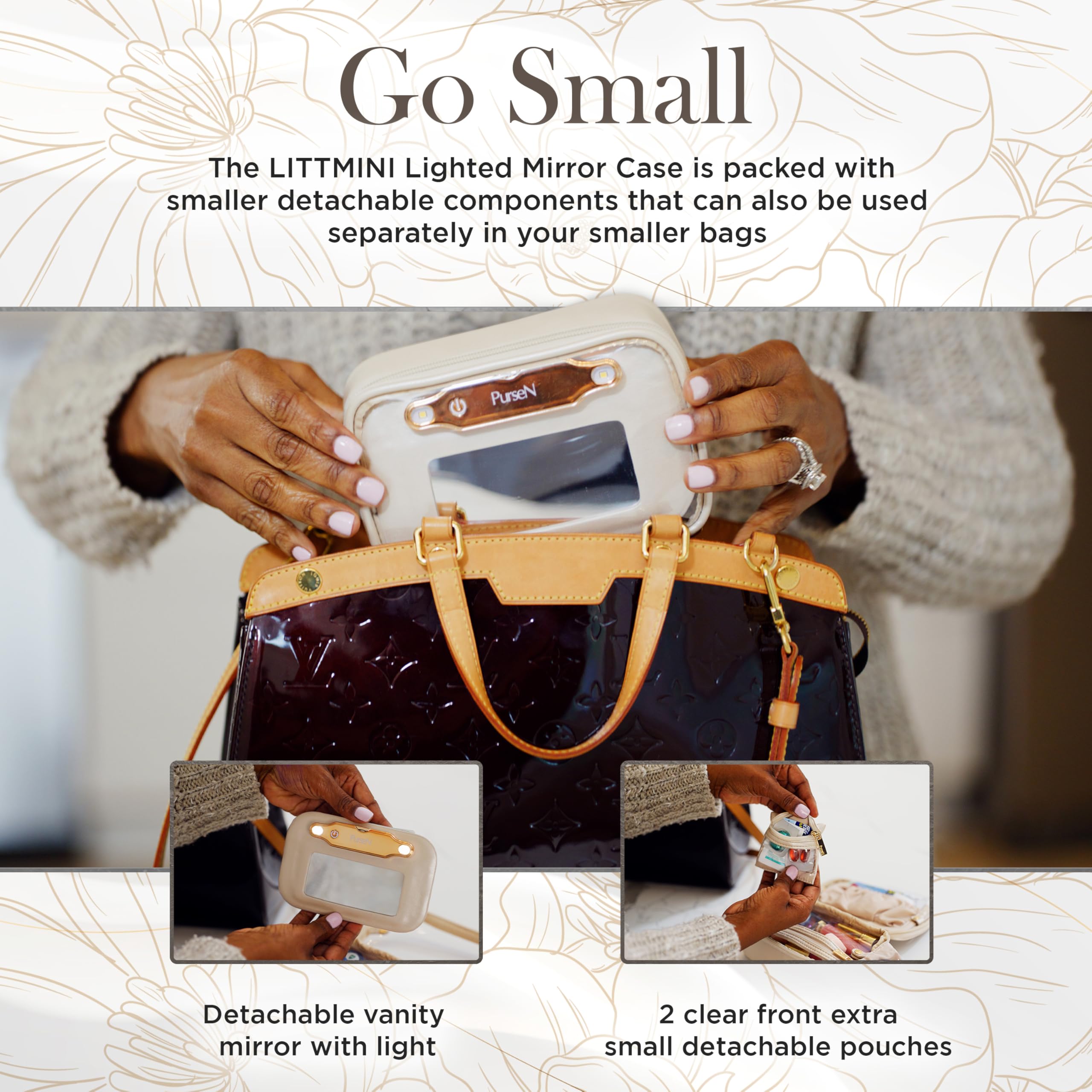 LITTMINI Lighted Makeup Bag - Vegan Leather Travel Organizer with Mirror for Everyday Essentials