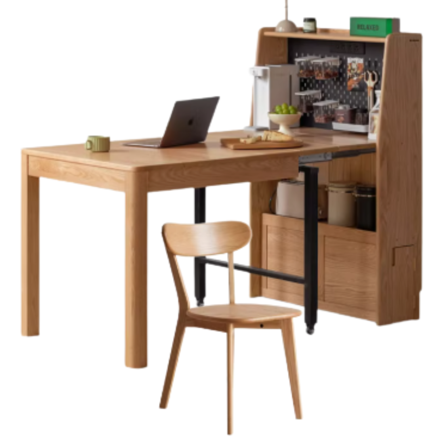 Solid Oak Wood Extendable Dining Table & Buffet Sideboard - Perfect for Small Spaces, Entertaining, and Modern Farmhouse Decor
