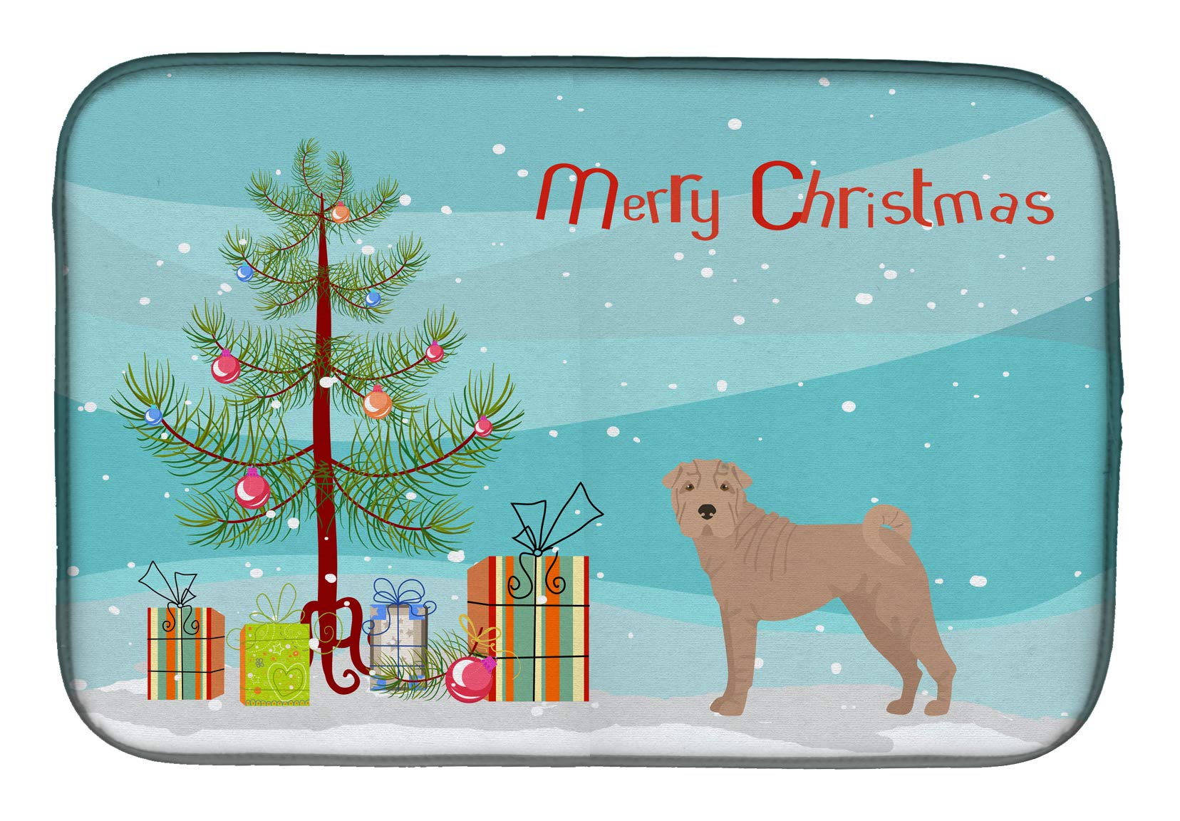 Shar Pei Christmas Dish Drying Mat - Absorbent Kitchen Counter Pad 14x21