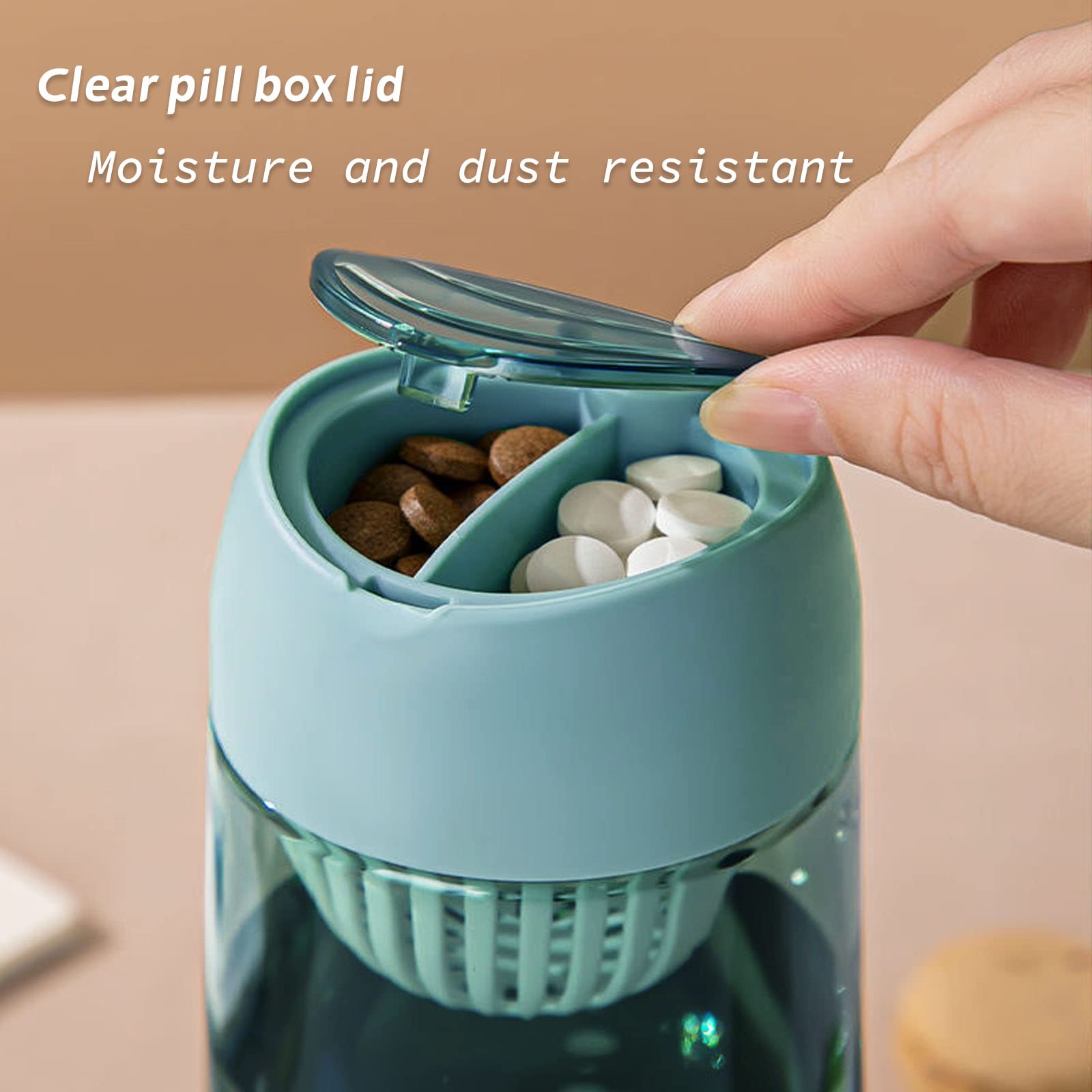 7-Day Portable Pill Organizer with 600ml Detachable Medicine Bottle - 2 in 1 Travel Pill Case for Daily Medication, Vitamins & Supplements - Perfect for Camping, Hiking, Business Trips & Outdoor Adventures (Blue)