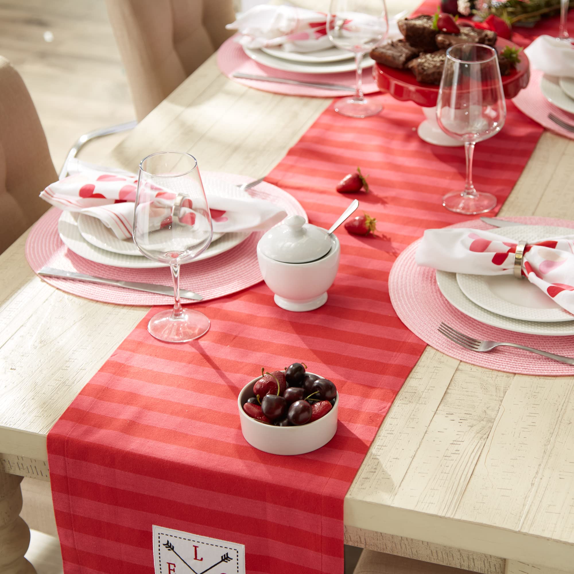 Valentine's Day Table Runner 14x72 Inches - Romantic Heart Pattern Tabletop Decor for Dining Room, Wedding & Anniversary Celebrations