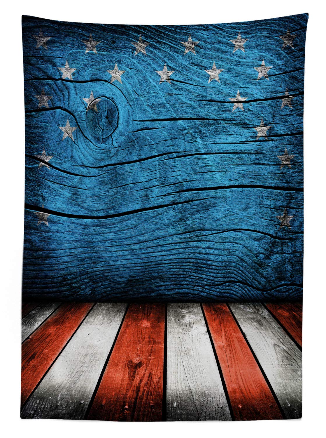 Ambesonne Prehistoric Country Outdoor Tablecloth - Rustic Wooden Pattern with American Flag Design, Washable Picnic Table Cover 58