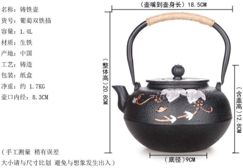 Handmade Cast Iron Tea Kettle 1400ml - Uncoated Japanese Craft Iron Pot for Boiling Tea | Perfect for Traditional Tea Ceremonies, Home Brewing & Gift Giving