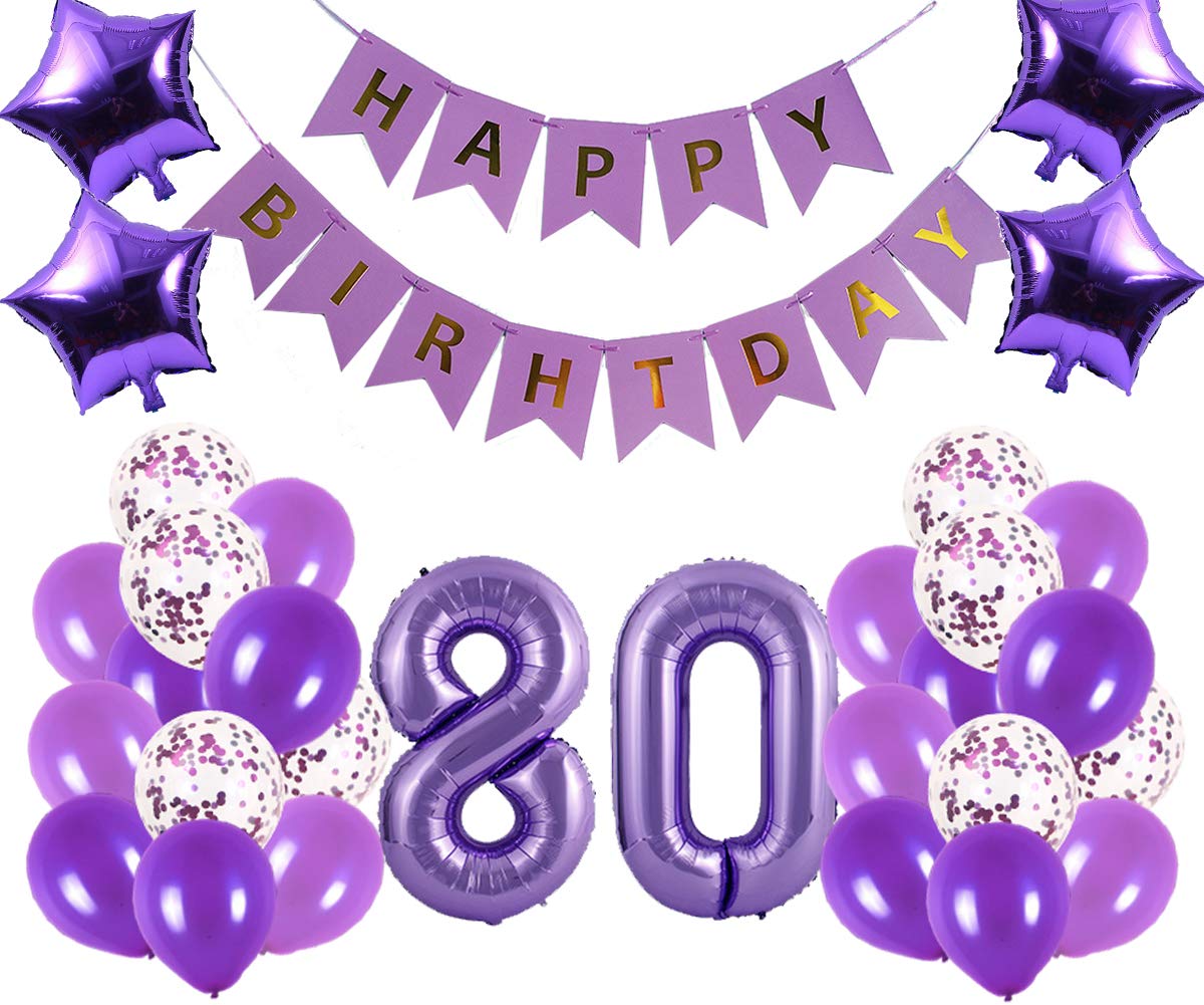 80th Birthday Party Decorations Kit - Happy Birthday Banner, Number 80 Balloons & Purple Party Supplies | Perfect for Milestone Celebrations, Retirement Parties & Grandparent Birthdays