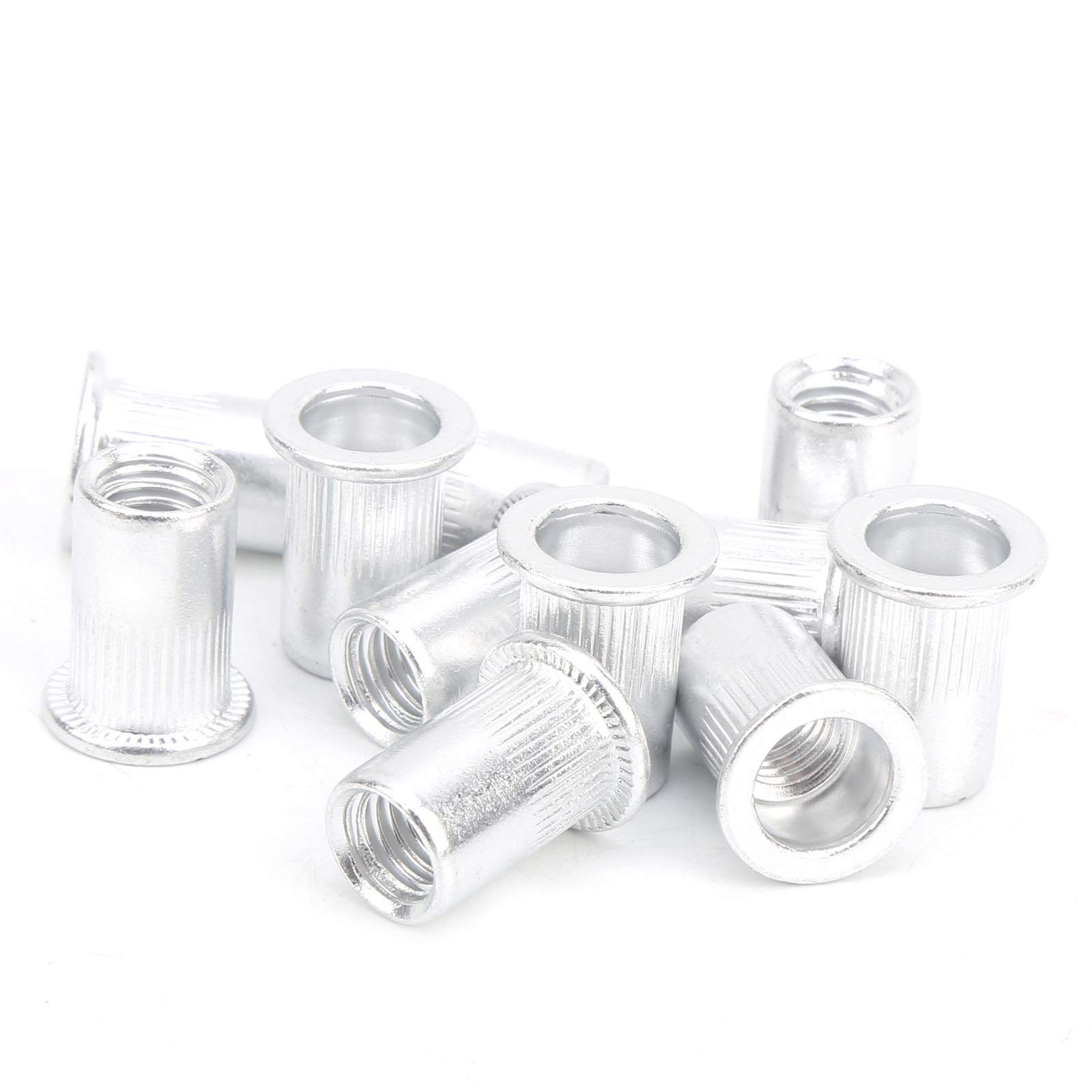 100Pcs M8 Flat Head Rivet Nut Kit - Aluminum Pull Riveting Nuts with Knurled Body (WJ-30045) - Durable Hardware Accessories for Metalworking, Automotive Repair & DIY Projects - Hand Tools for Secure Fastening