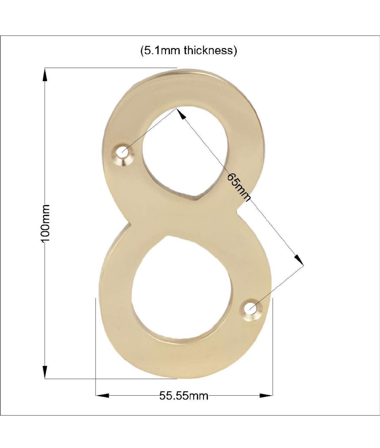 Skandh 4 Inch Solid Brass House Numbers - Polished Brass Lacquered (Set of 8) - Durable Outdoor Address Plaque for Mailbox, Front Door & Garden Decor