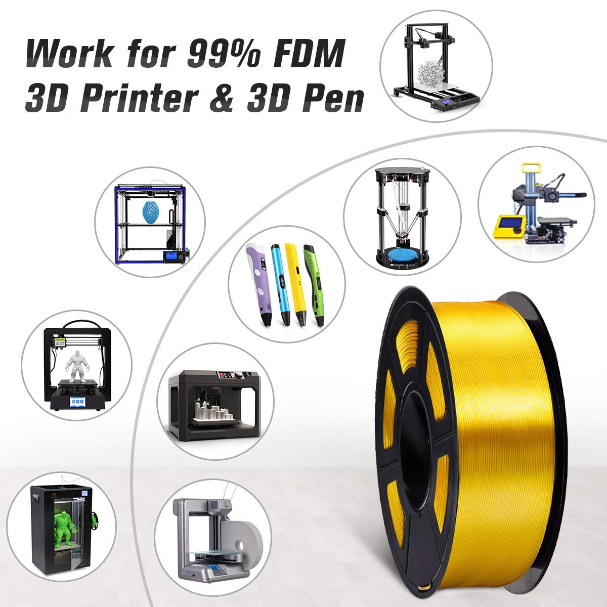 SUNLU Silk PLA Filament 1.75mm for 3D Printing - Premium Shiny PLA Filament with +/- 0.02mm Accuracy, 1kg Spool (2.2lbs), 330 Meters, Silky Gold - Perfect for Cosplay Props, Home Decor & DIY Craft Projects