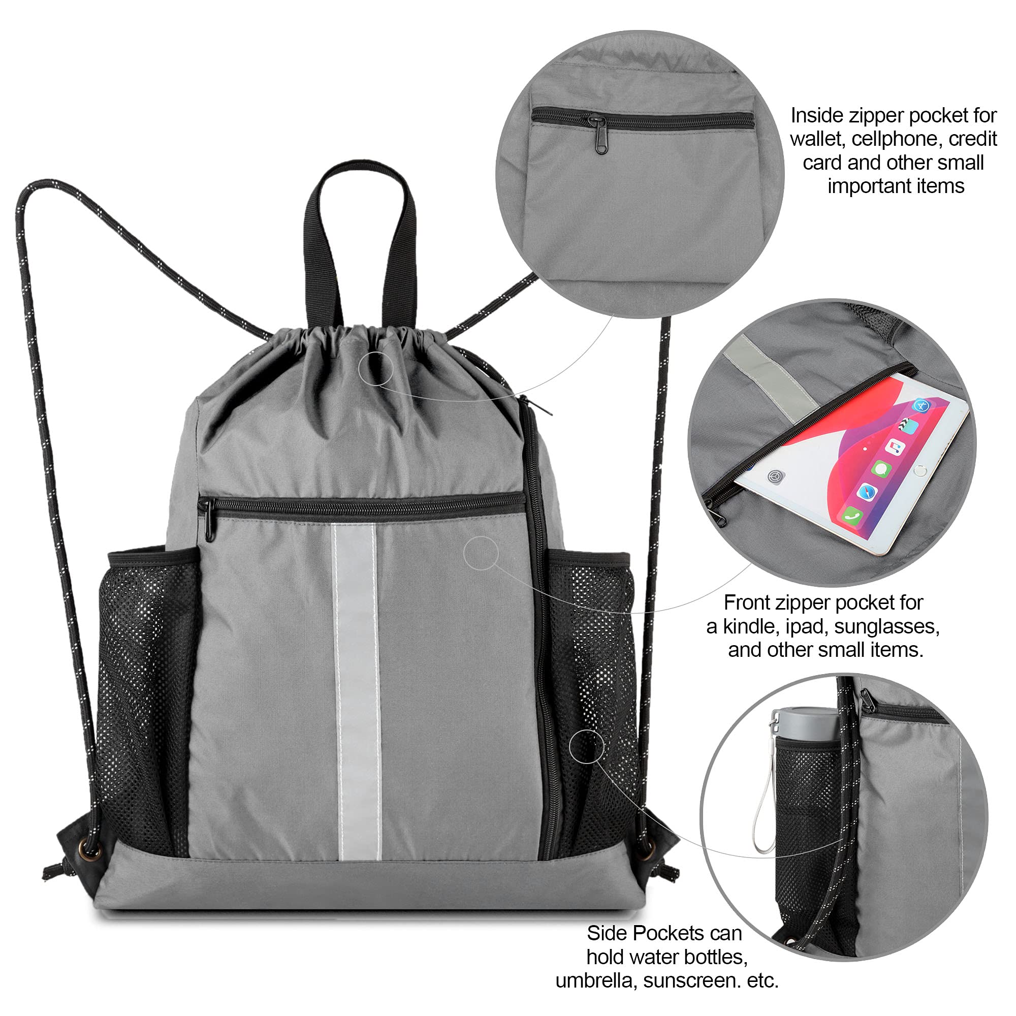 BeeGreen Drawstring Backpack - Lightweight Sports Gym Bag with Shoe Compartment & Dual Water Bottle Pockets | Perfect for Workouts, Travel, and Outdoor Activities
