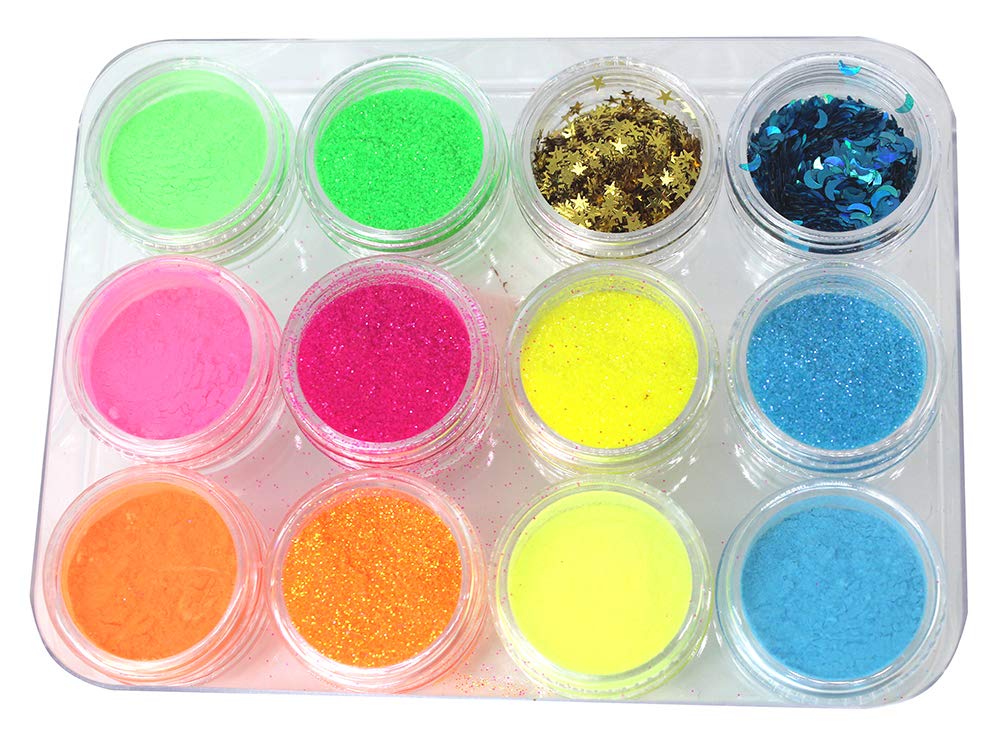 Glow in The Dark Nail Art Kit - GID Powder, Stars & Moons Decoration Set for DIY Nail Designs | Perfect for Halloween, Rave Parties & Nighttime Manicures