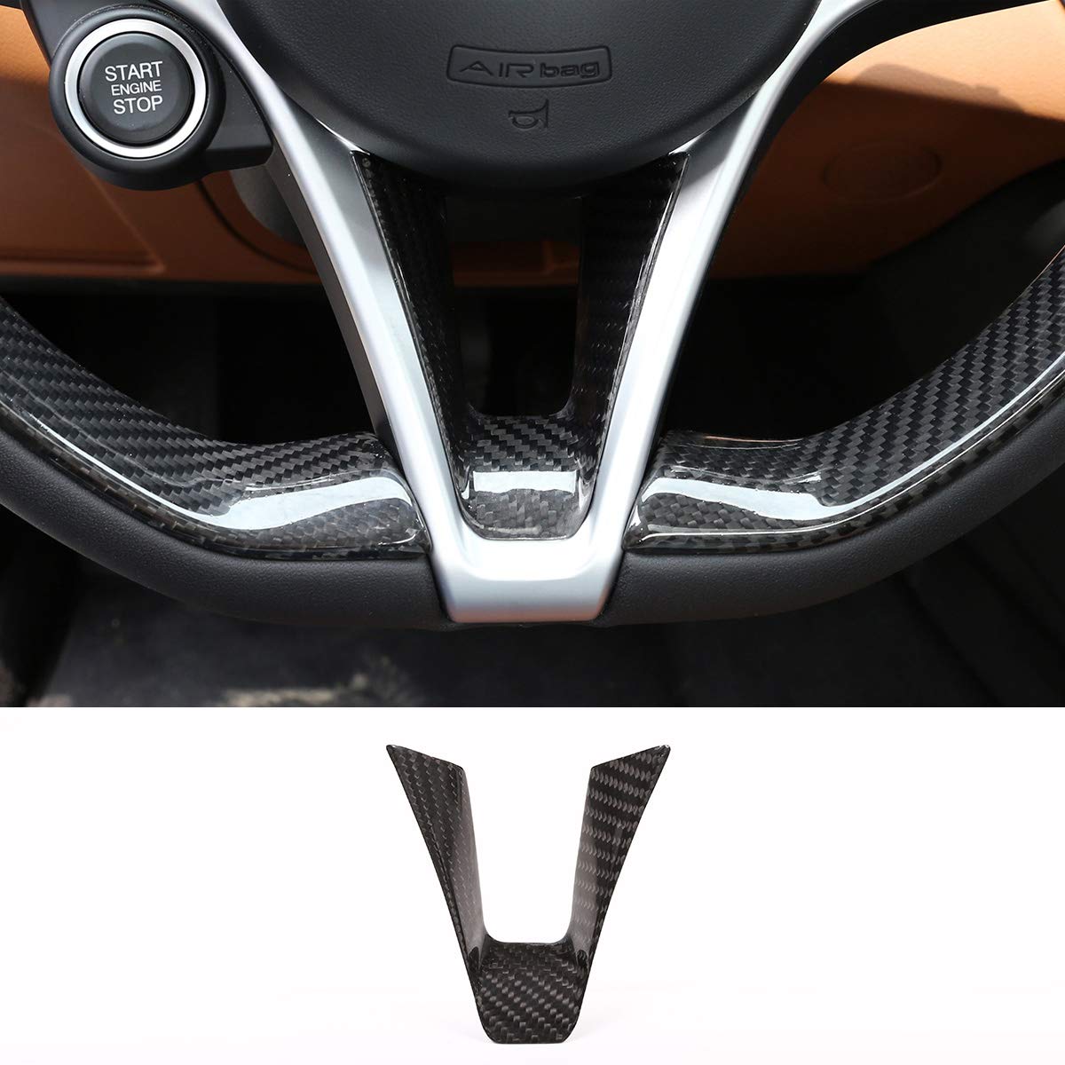Carbon Fiber Steering Wheel Trim for Alfa Romeo Giulia Stelvio 2017-2019 - Premium Car Interior Upgrade