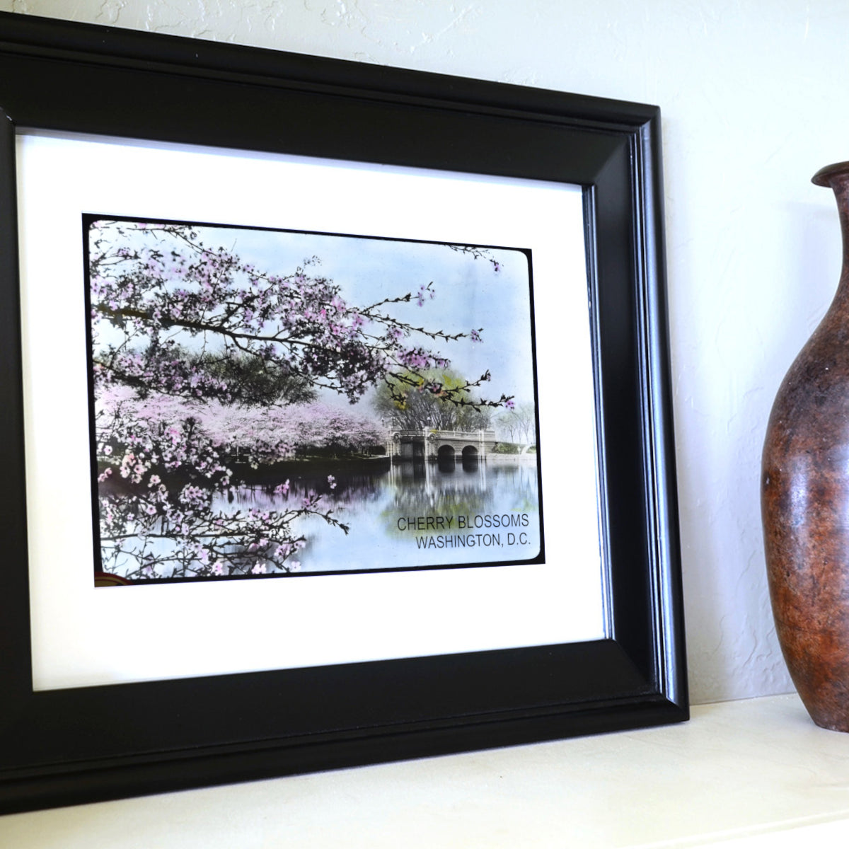 Cherry Blossoms at the Tidal Basin with Inlet Bridge - Framed Wall Art Print for Home & Office Decor | Spring Landscape Photography | Washington DC Scenery Gift Idea