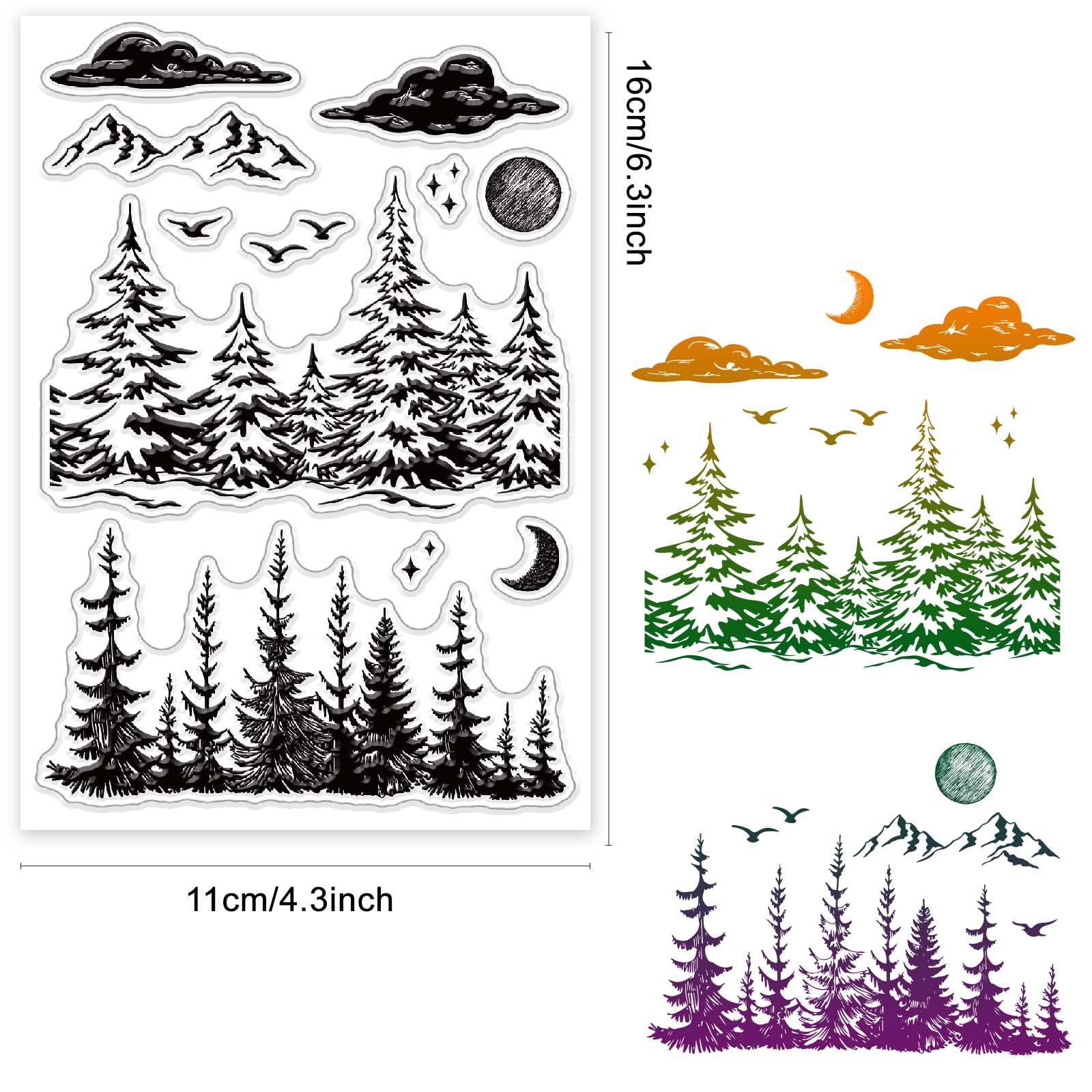 CRASPIRE Forest Clear Stamps Set - Sun, Moon, Clouds & Trees Transparent Silicone Rubber Stamps for Scrapbooking, DIY Cards, Photo Albums (4.3x6.3x0.1 Inch) - Perfect for Birthday, Thanksgiving & Nature-Themed Crafting Projects