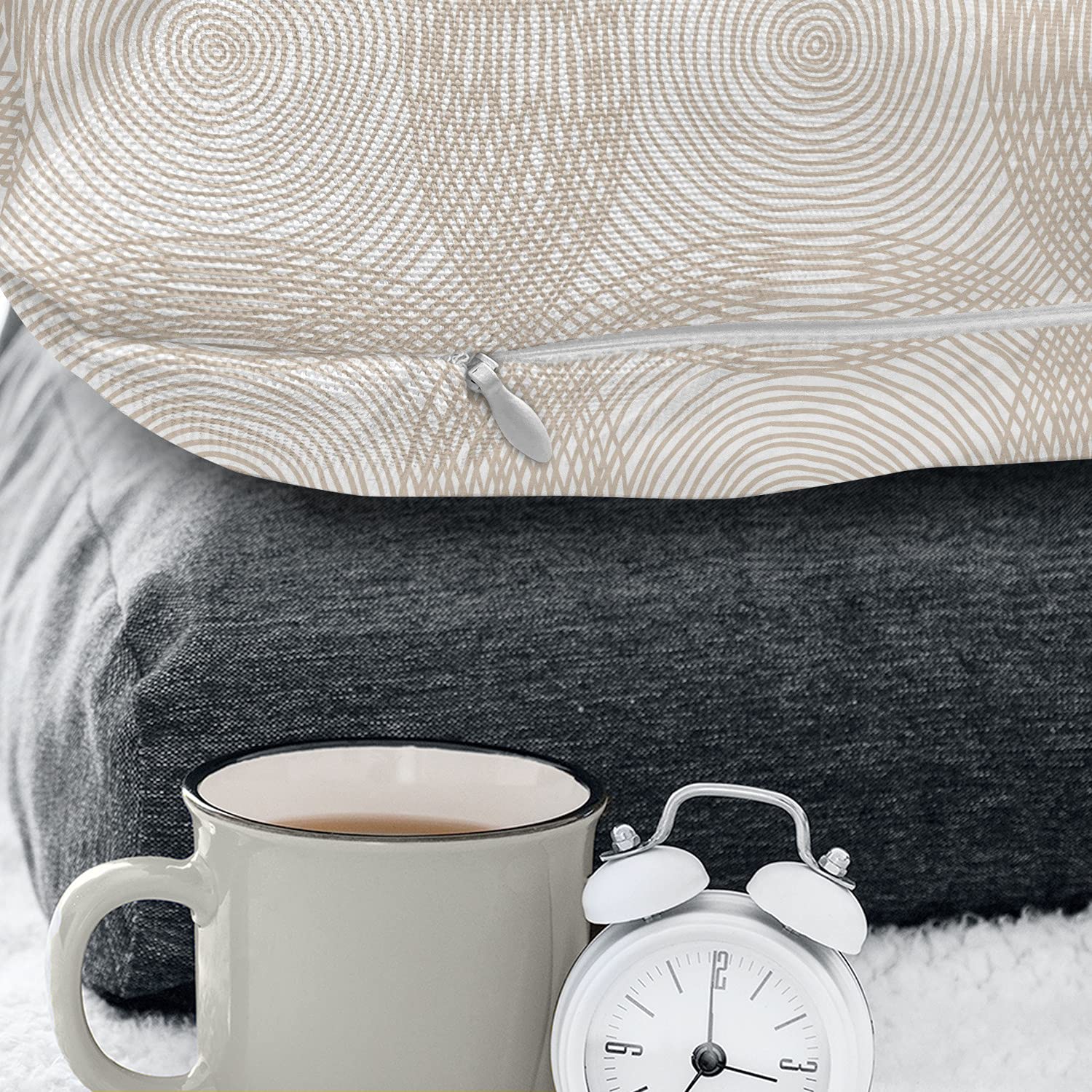 Ambesonne Abstract Bohemian Throw Pillow Cover 36x16 Inches - Soft Tone Geometric Circles & Spirals Design, Beige & White Decorative Cushion Case for Living Room, Bedroom, Sofa
