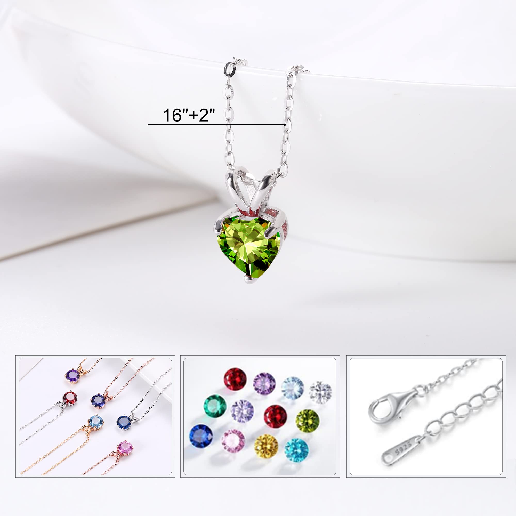 Heart Birthstone Necklace for Women - Dainty 925 Sterling Silver Pendant Jewelry, Sparkling Gift for Mom, Wife, Daughter, Grandma | Perfect for Anniversary, Birthday, Mother's Day & Valentine's Day | Elegant Everyday Wear & Special Occasion Jewelry