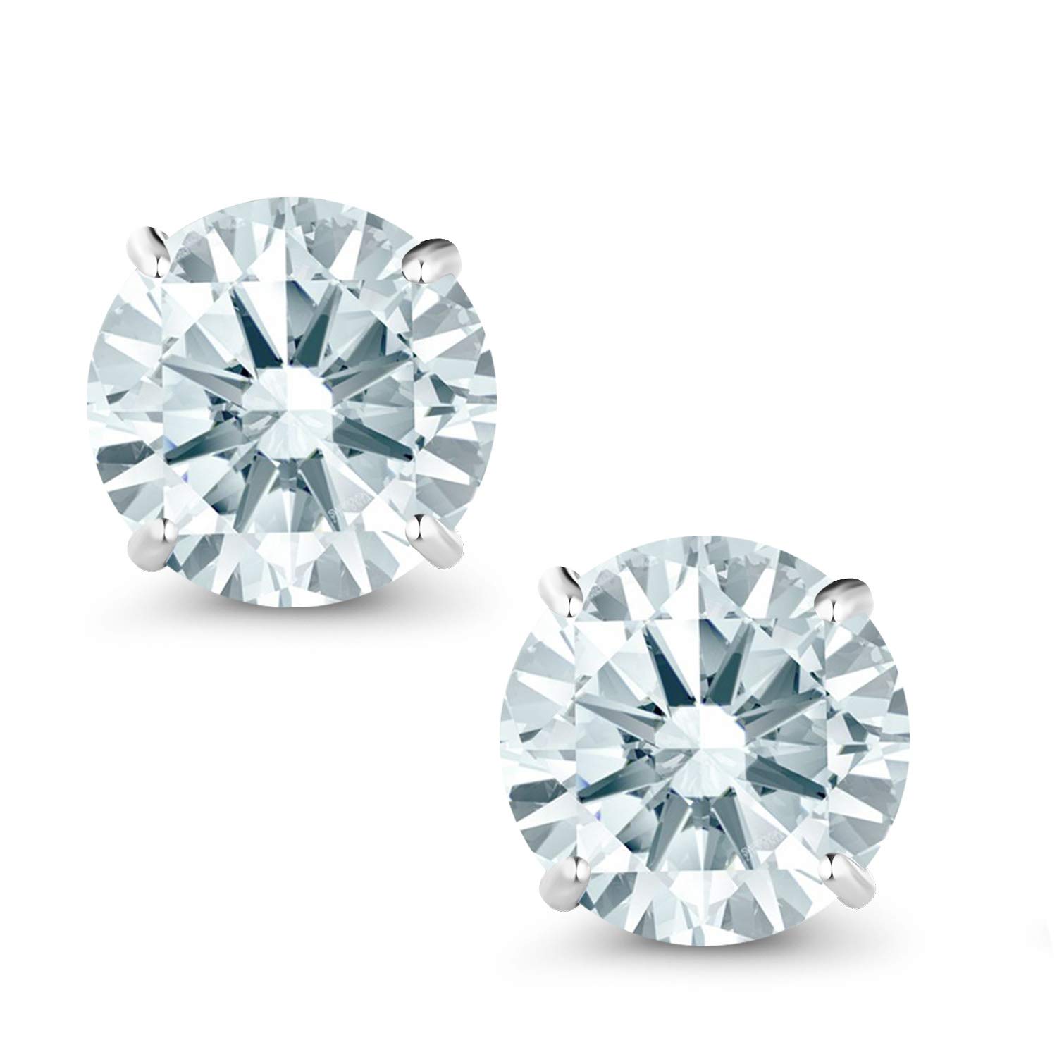 10K White Gold Round 7MM Gemstone Birthstone Stud Earrings for Women & Men | Genuine Natural Stones | Perfect Gift for Anniversary, Birthday & Valentine's Day | Elegant Everyday & Special Occasion Jewelry