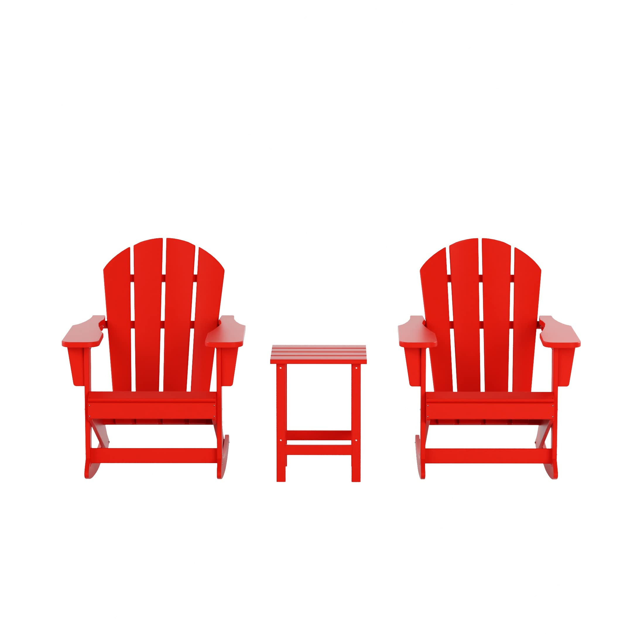 **WO Home Furniture 3-Piece Patio Rocking Chair Set - Classic Red Adirondack Outdoor Rocking Chairs with Side Table - Perfect for Garden, Deck, Porch & Backyard Relaxation**