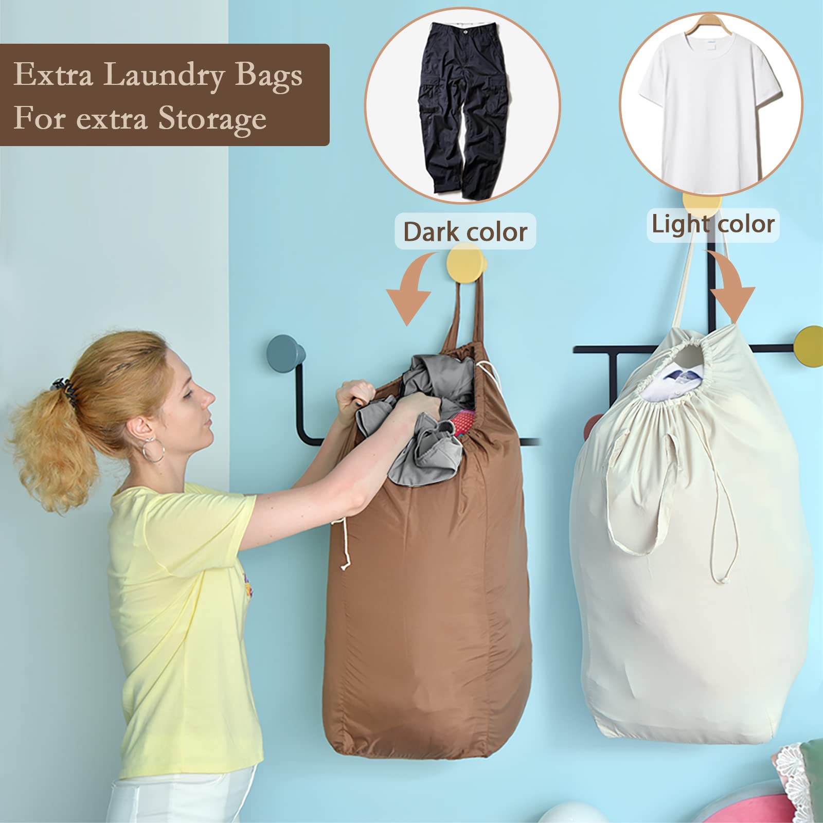 MCleanPin 210L Collapsible Laundry Hamper with 2 Washable Bags - Foldable Clothes Basket with Handles for Dorm, College & Home - Cream White - Perfect for Bedroom, Bathroom & Laundry Room Organization