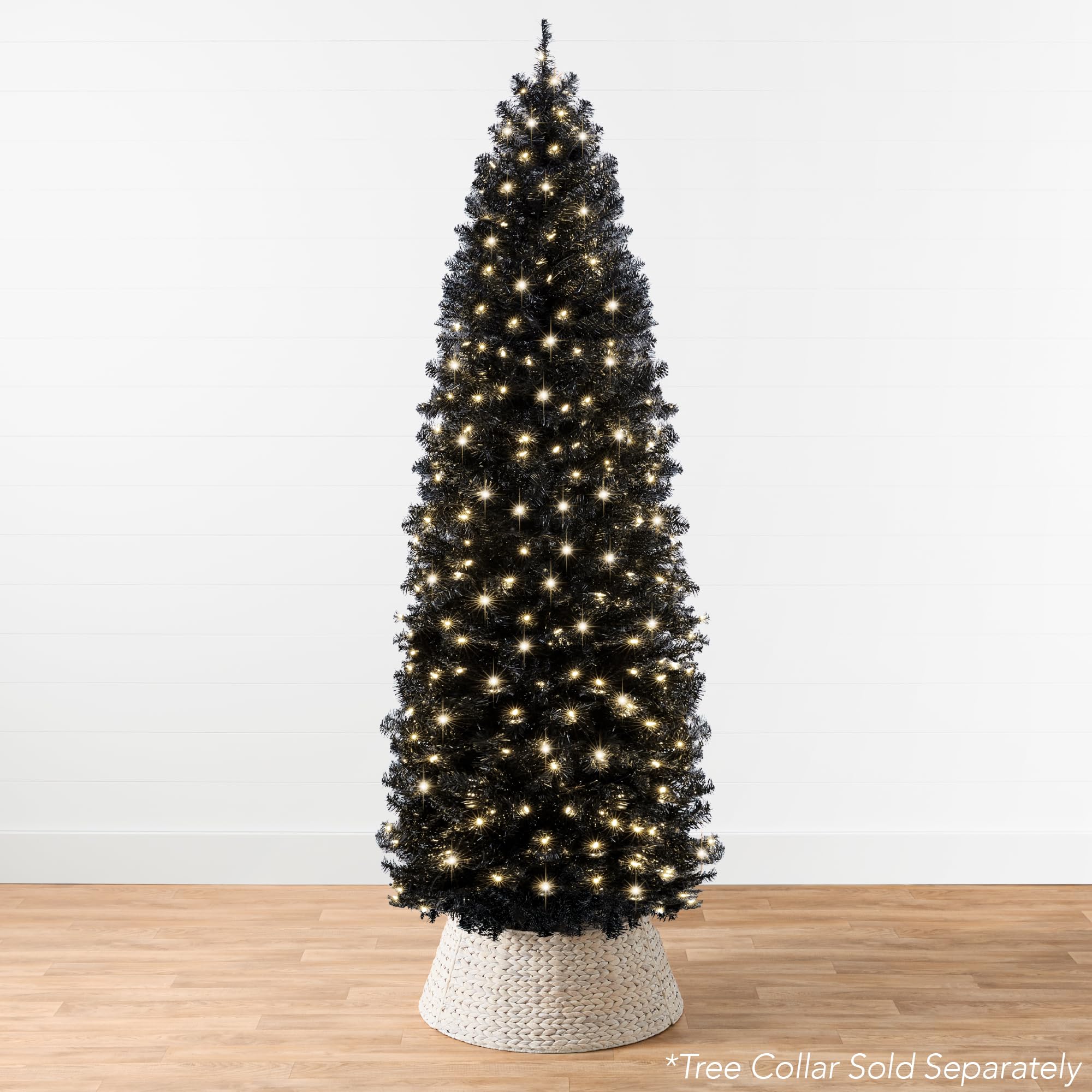 Best Choice Products 7.5ft Pre-Lit Black Pencil Christmas Tree with 300 Incandescent Lights - Slim Artificial Holiday Tree for Home, Office & Party Decor - 972 Tips & Metal Base - Perfect for Small Spaces & Modern Holiday Decorations