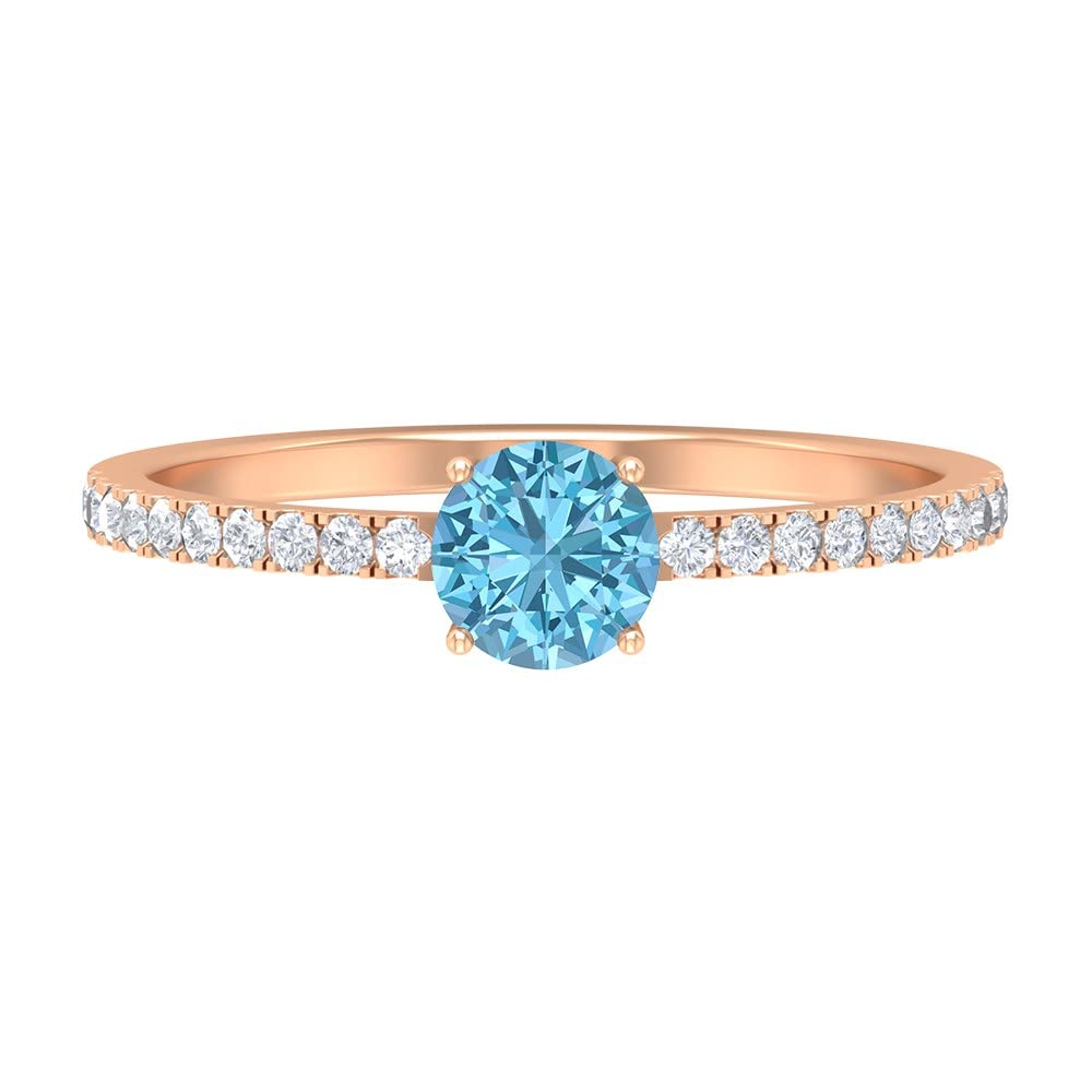 5mm Round Cut Aquamarine Solitaire Ring - 14K Solid Gold Engagement Ring for Women, Perfect for Proposals, Anniversaries & Special Occasions